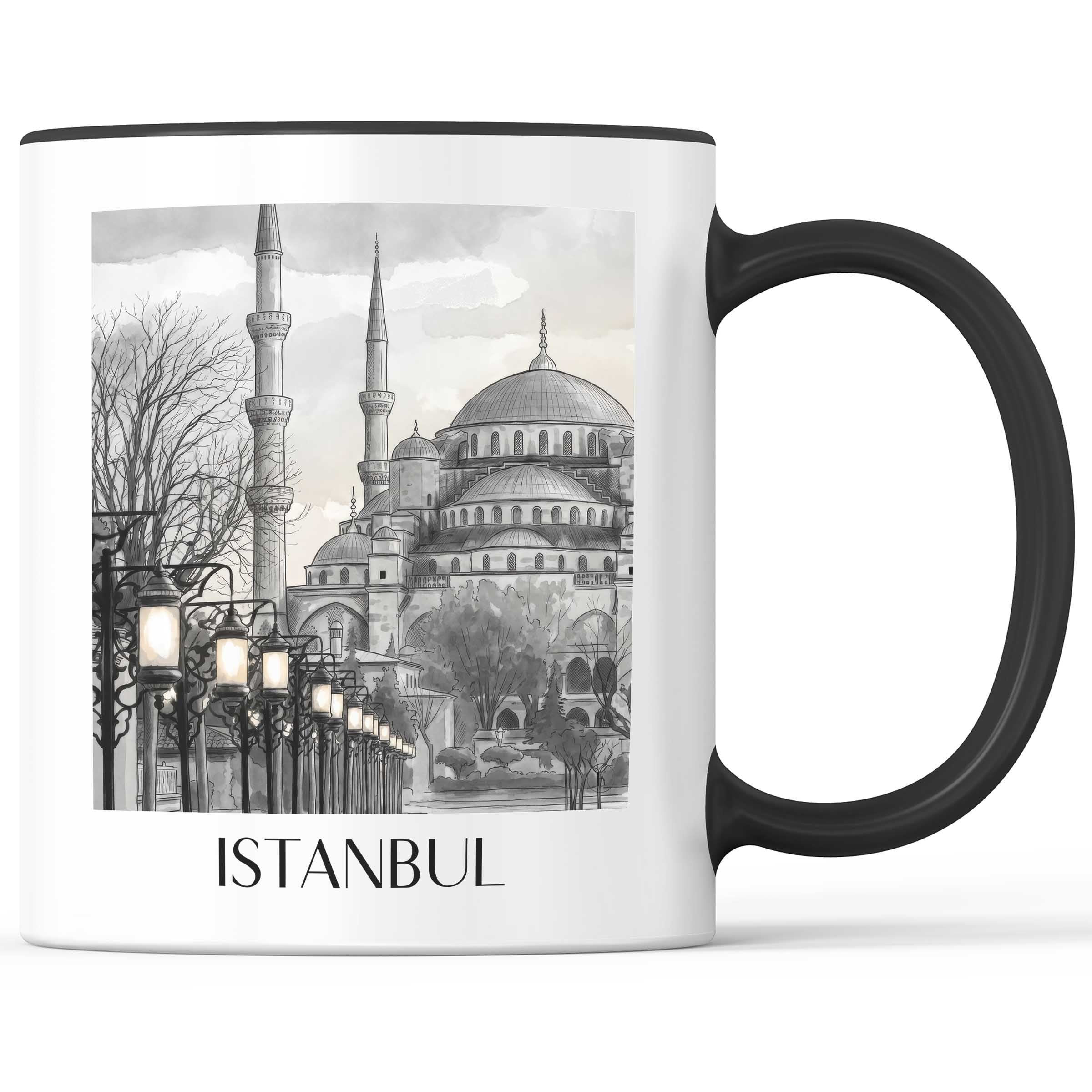 istanbul-türkei-kaffeebecher-aquarell-schwarz-weiss