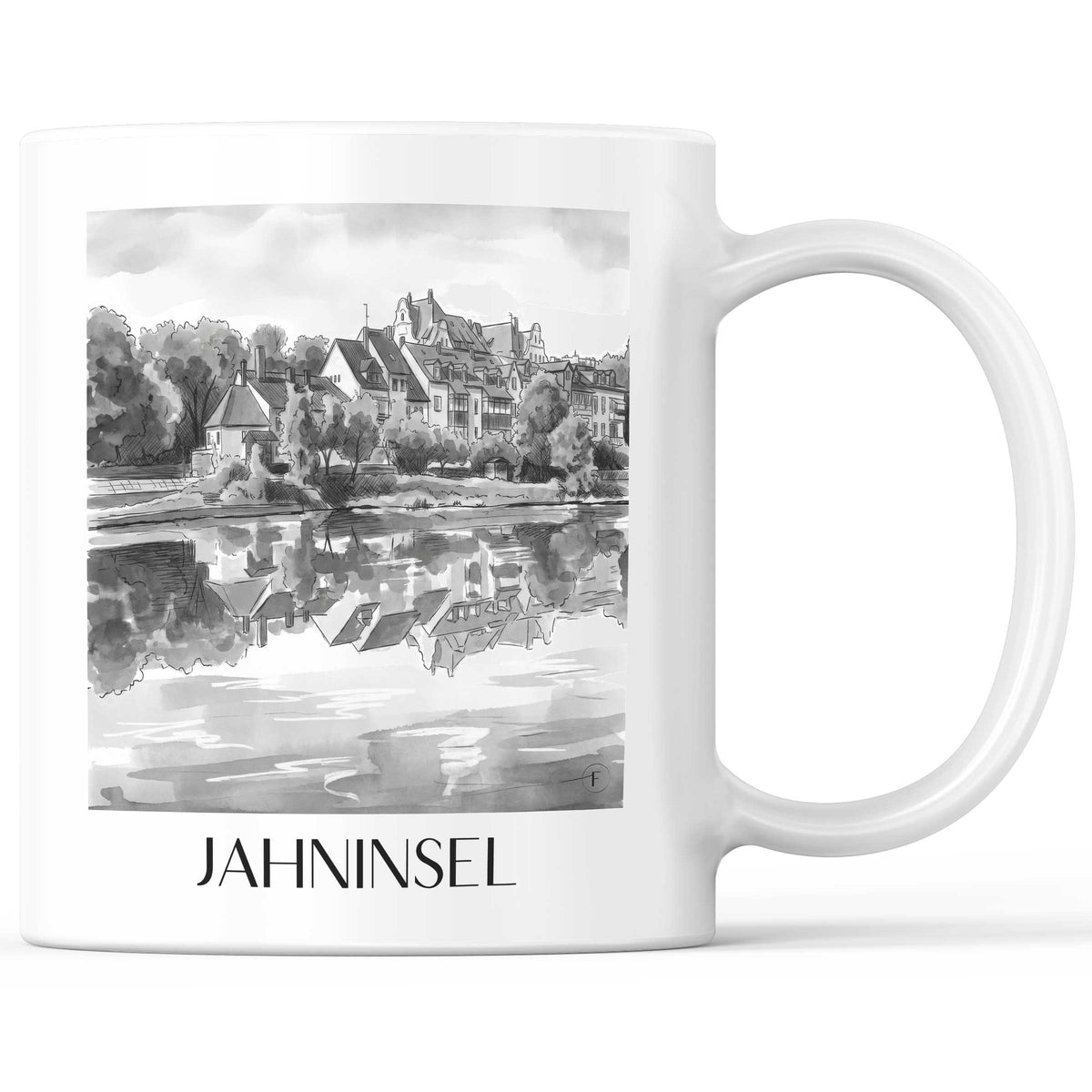 jahninsel-regensburg-deutschland-kaffeebecher-aquarell-schwarz-weiss