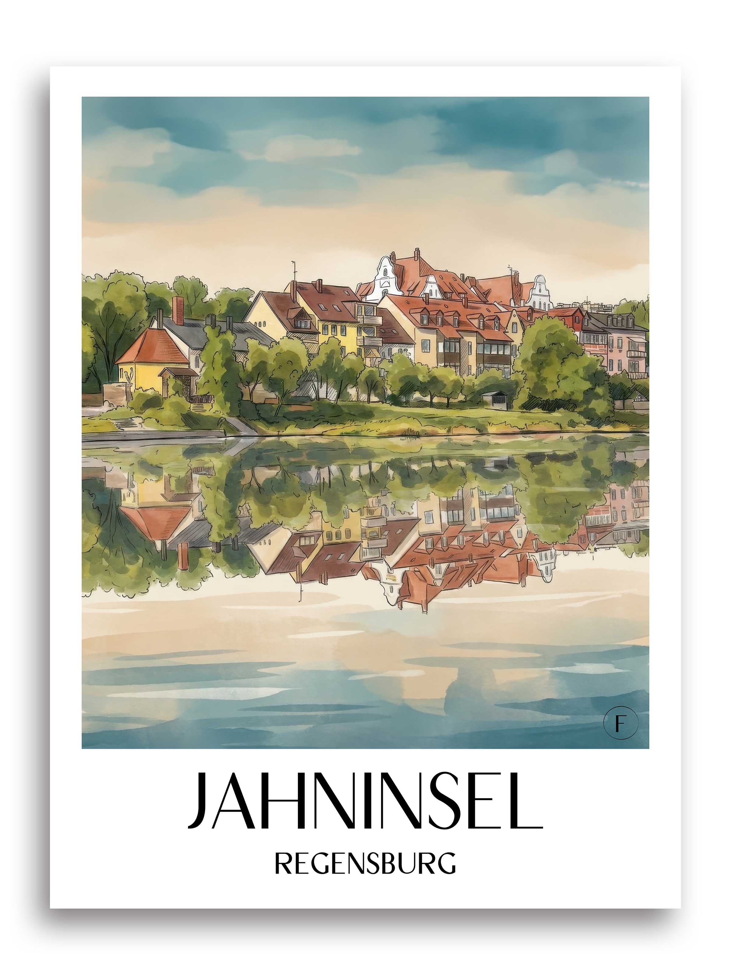 Jahninsel Poster - Regensburg - Deutschland Kunstdruck - Aquarell von A4 bis A1 - favplace