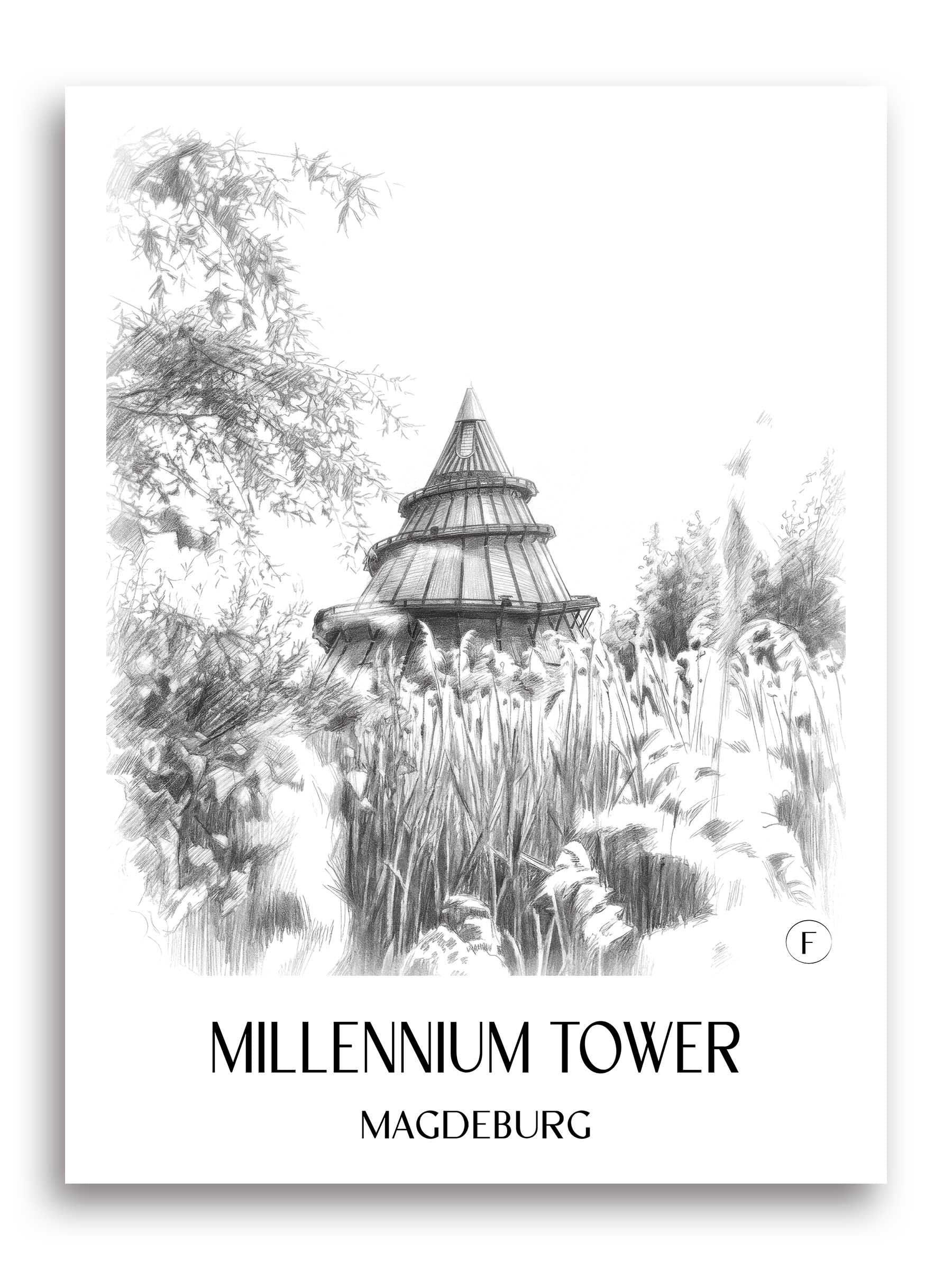 Jahrtausendturm Poster - Magdeburg - Deutschland Kunstdruck - Zeichnung von A4 bis A1
