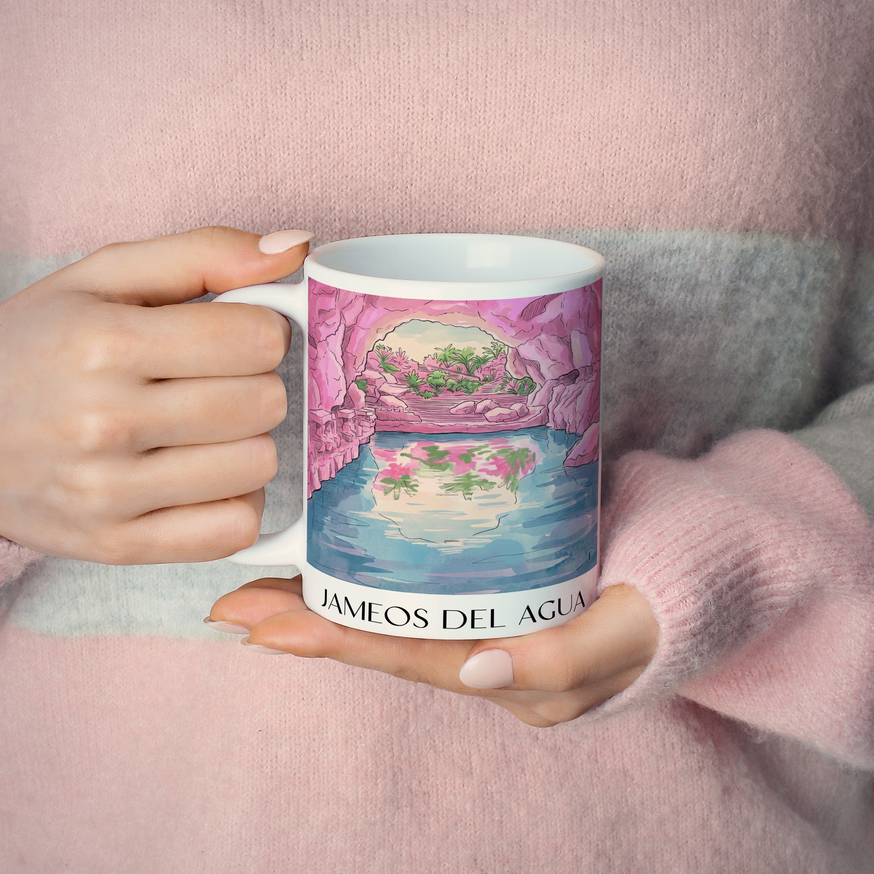 jameos-del-agua-lanzarote-spanien-kaffeebecher-aquarell-pink-rosa