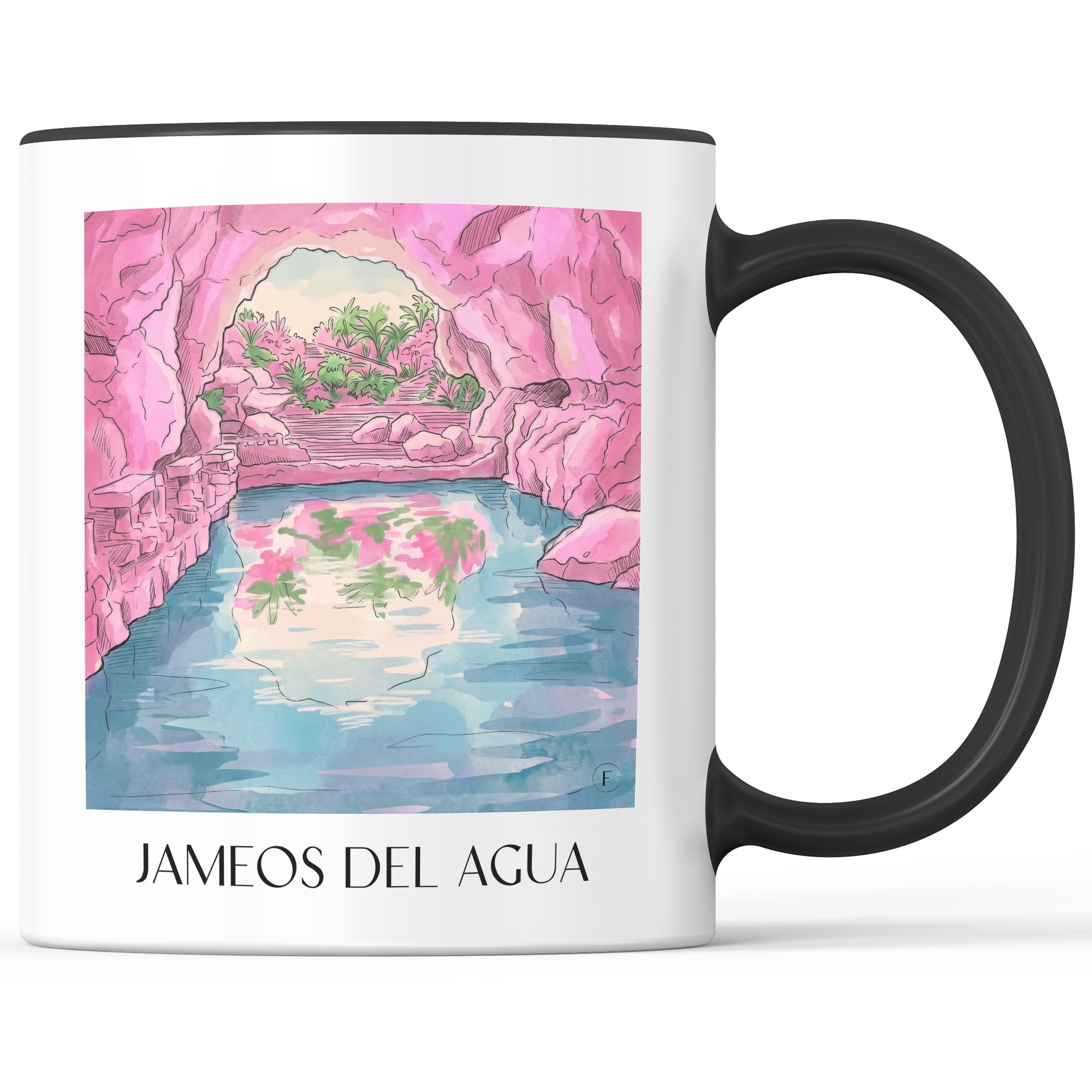 Jameos del Agua Kaffeebecher - Lanzarote - Spanien Becher - Kaffeetasse im Aquarell Pink Stil - favplace