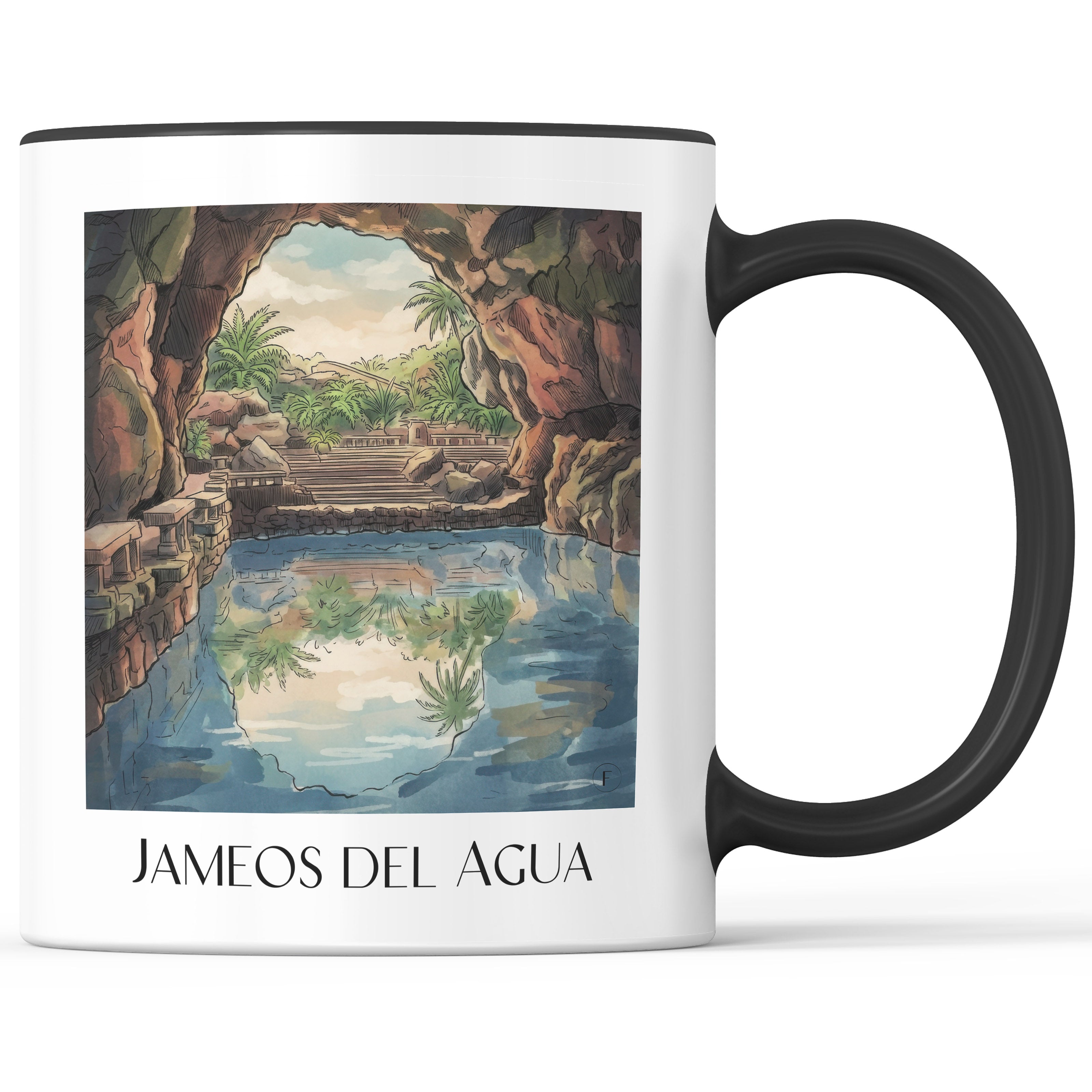 Jameos del Agua Kaffeebecher - Lanzarote - Spanien Becher - Kaffeetasse im Aquarell Stil - favplace