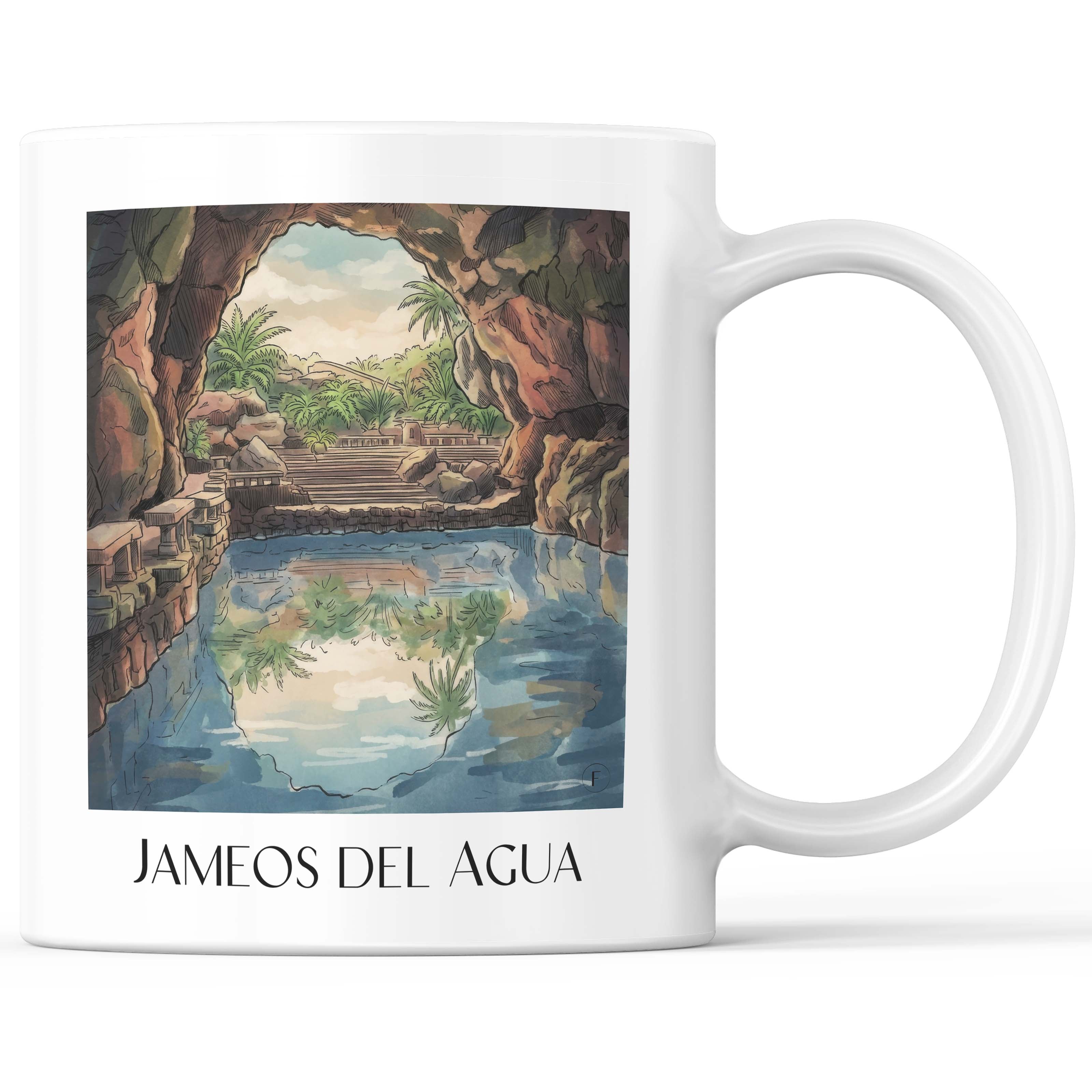 Jameos del Agua Kaffeebecher - Lanzarote - Spanien Becher - Kaffeetasse im Aquarell Stil - favplace