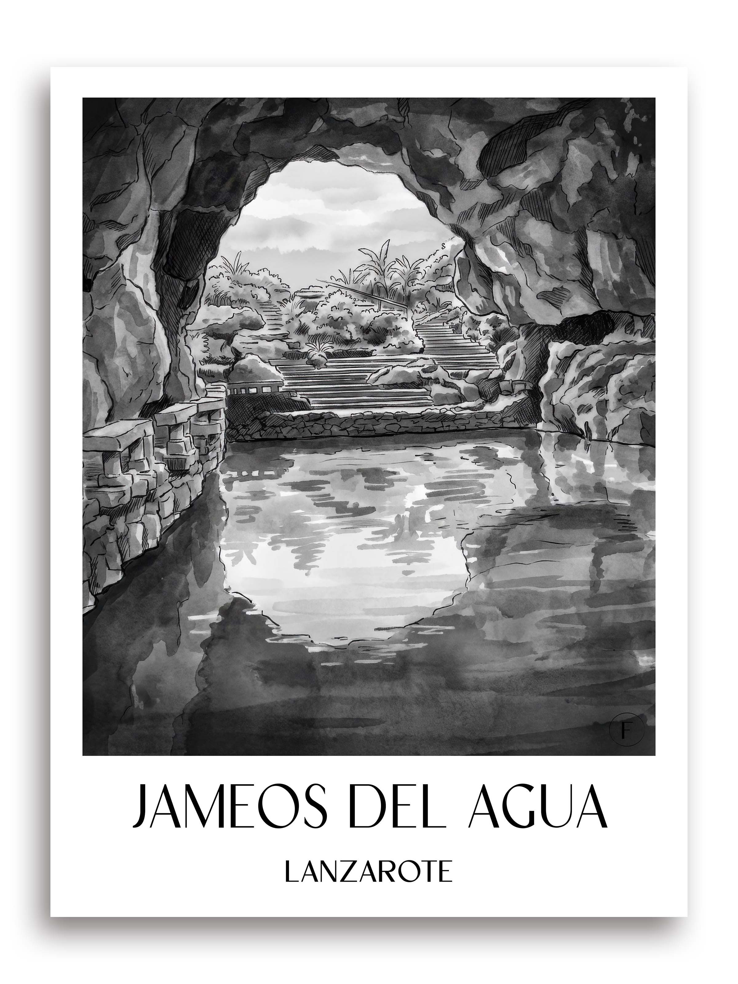jameos-del-agua-lanzarote-spanien-poster-aquarell-schwarz-weiss