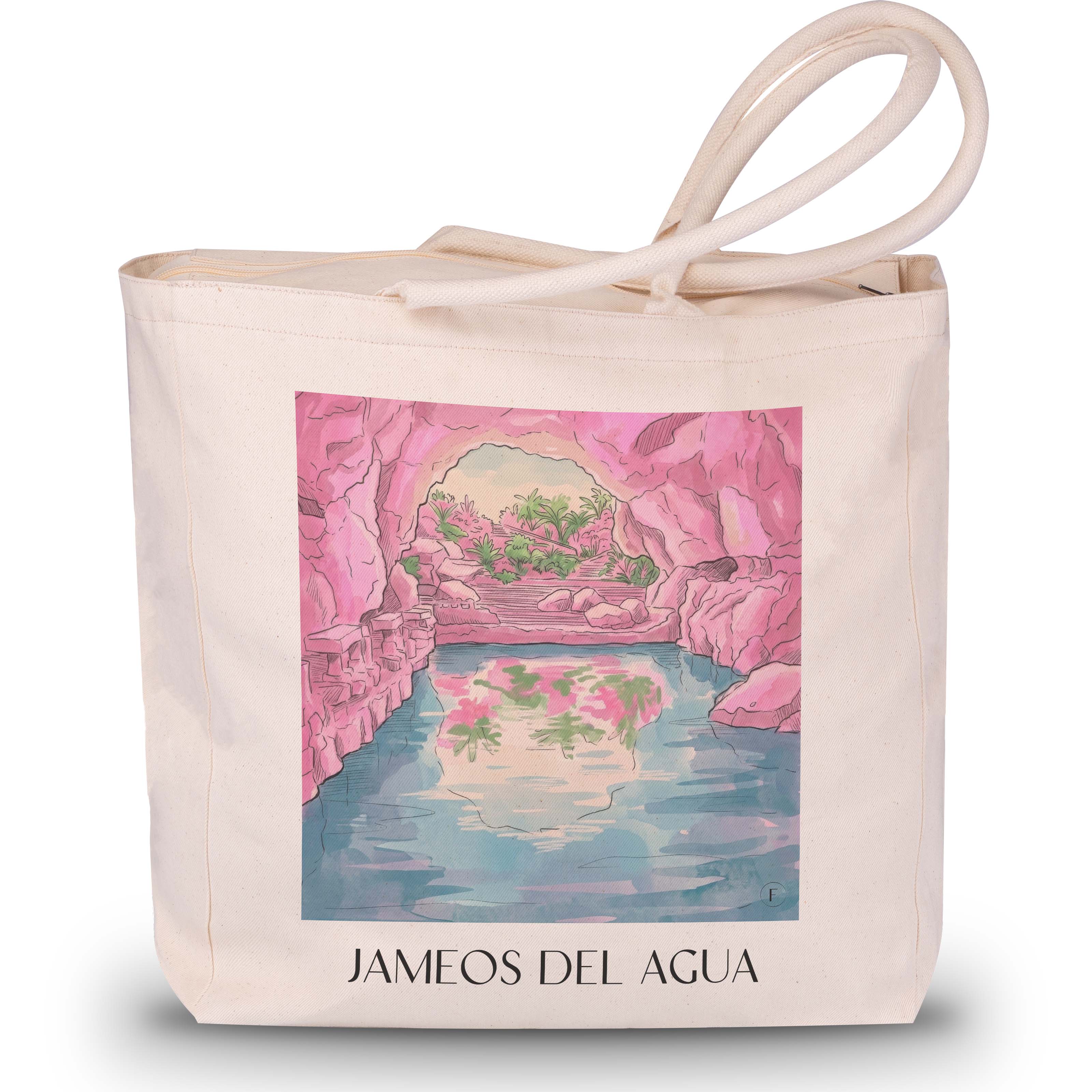 jameos-del-agua-lanzarote-spanien-einkaufstasche-aquarell-pink-rosa