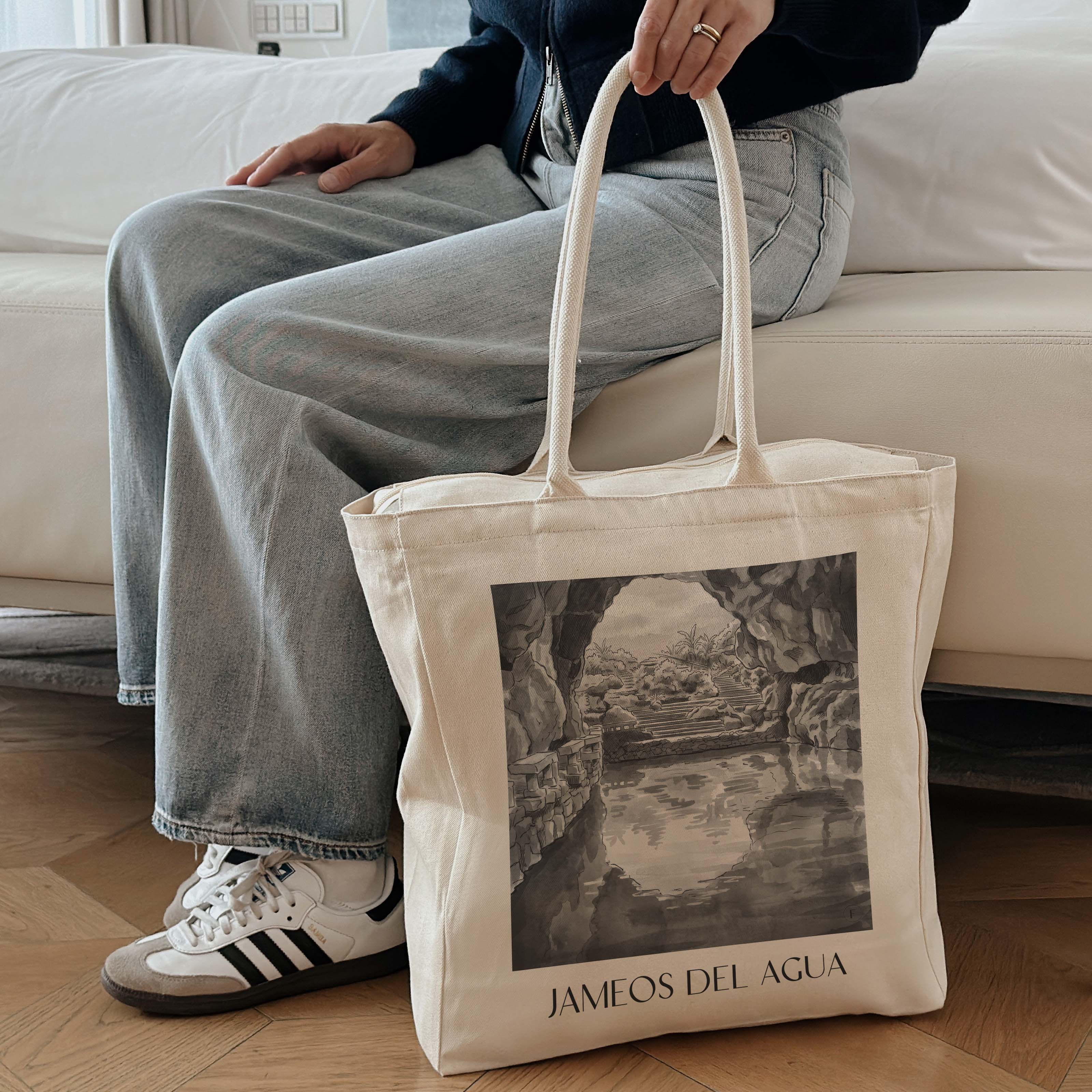 jameos-del-agua-lanzarote-spanien-einkaufstasche-aquarell-schwarz-weiss