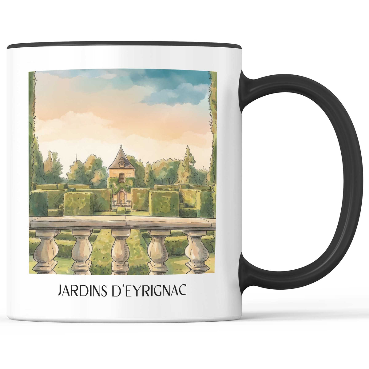 Jardins d'Eyrignac Kaffeebecher - Périgord Noir - Frankreich Becher - Kaffeetasse im Aquarell Stil - favplace
