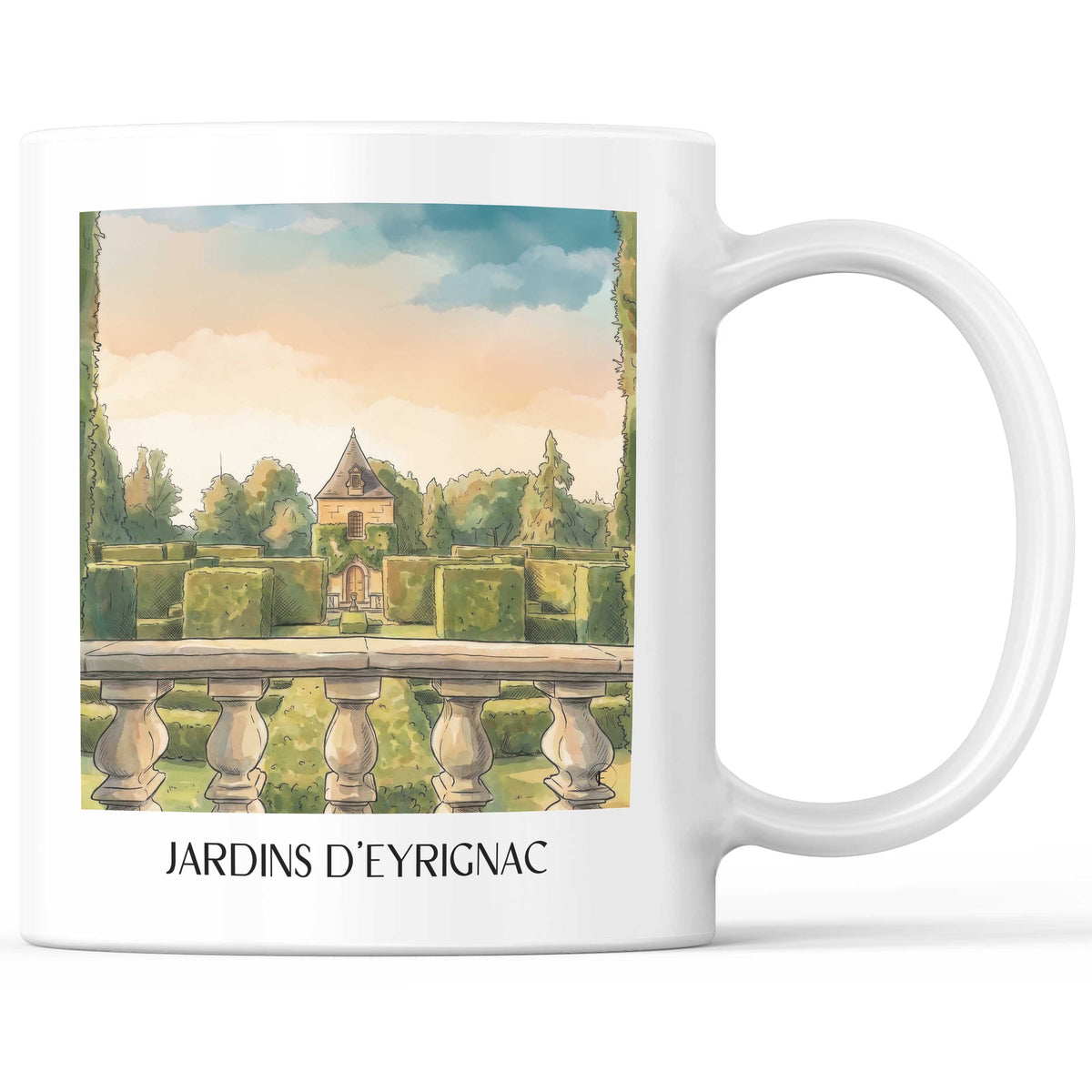 Jardins d'Eyrignac Kaffeebecher - Périgord Noir - Frankreich Becher - Kaffeetasse im Aquarell Stil - favplace