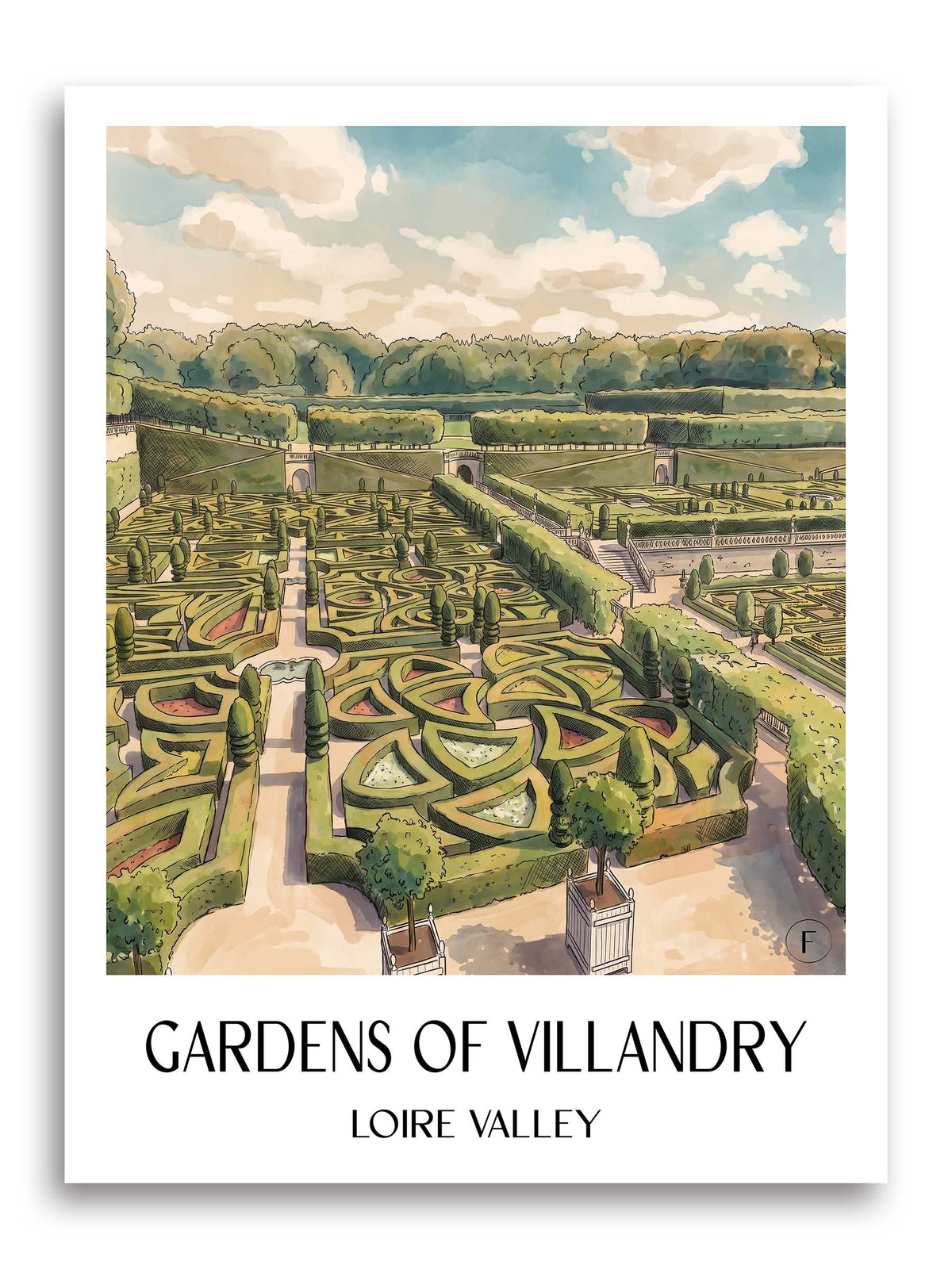Jardins de Villandry Poster - Val de Loire - Frankreich Kunstdruck - Aquarell von A4 bis A1