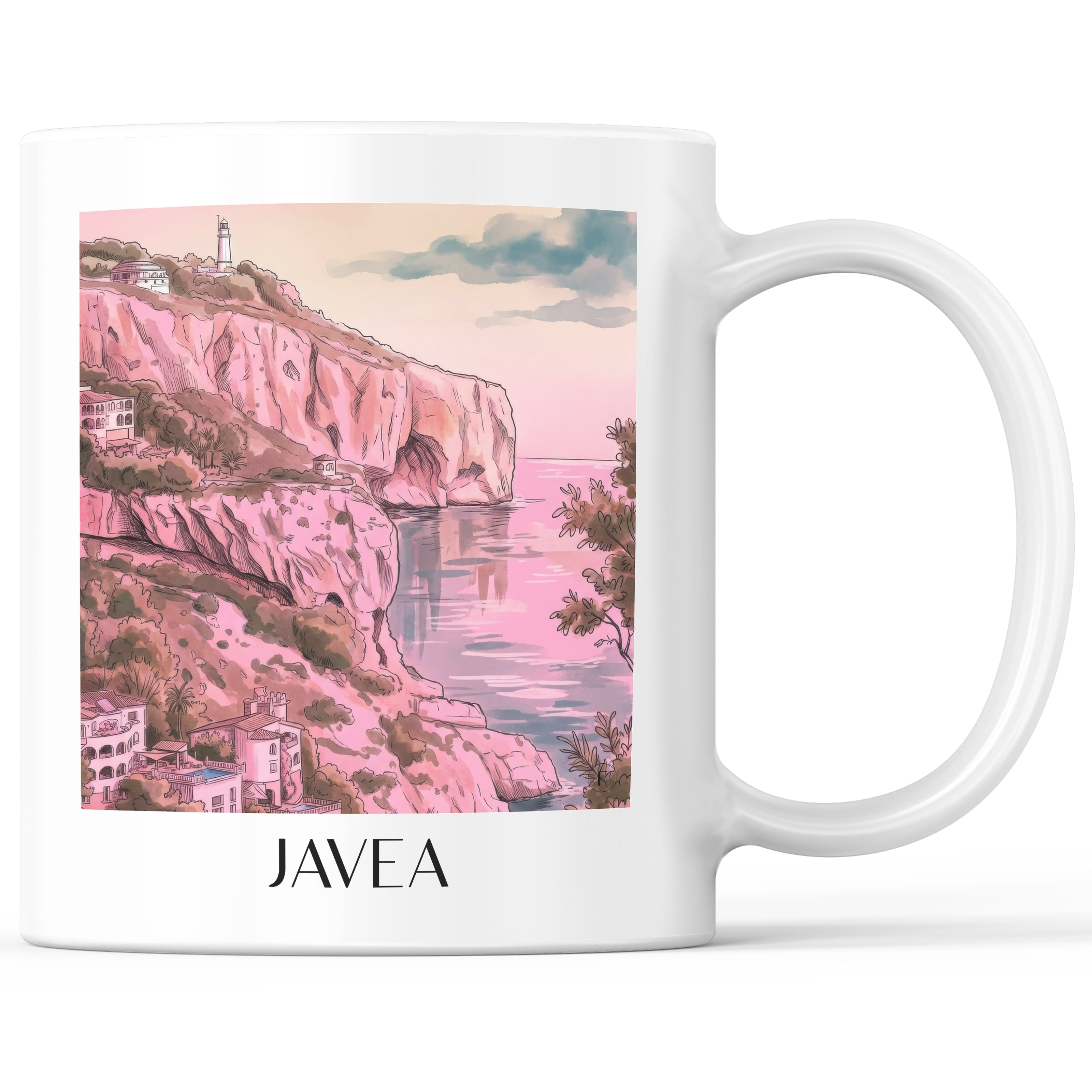 Javea Kaffeebecher - Spanien - Spanien und Spanien Becher - Kaffeetasse im Aquarell Pink Stil - favplace