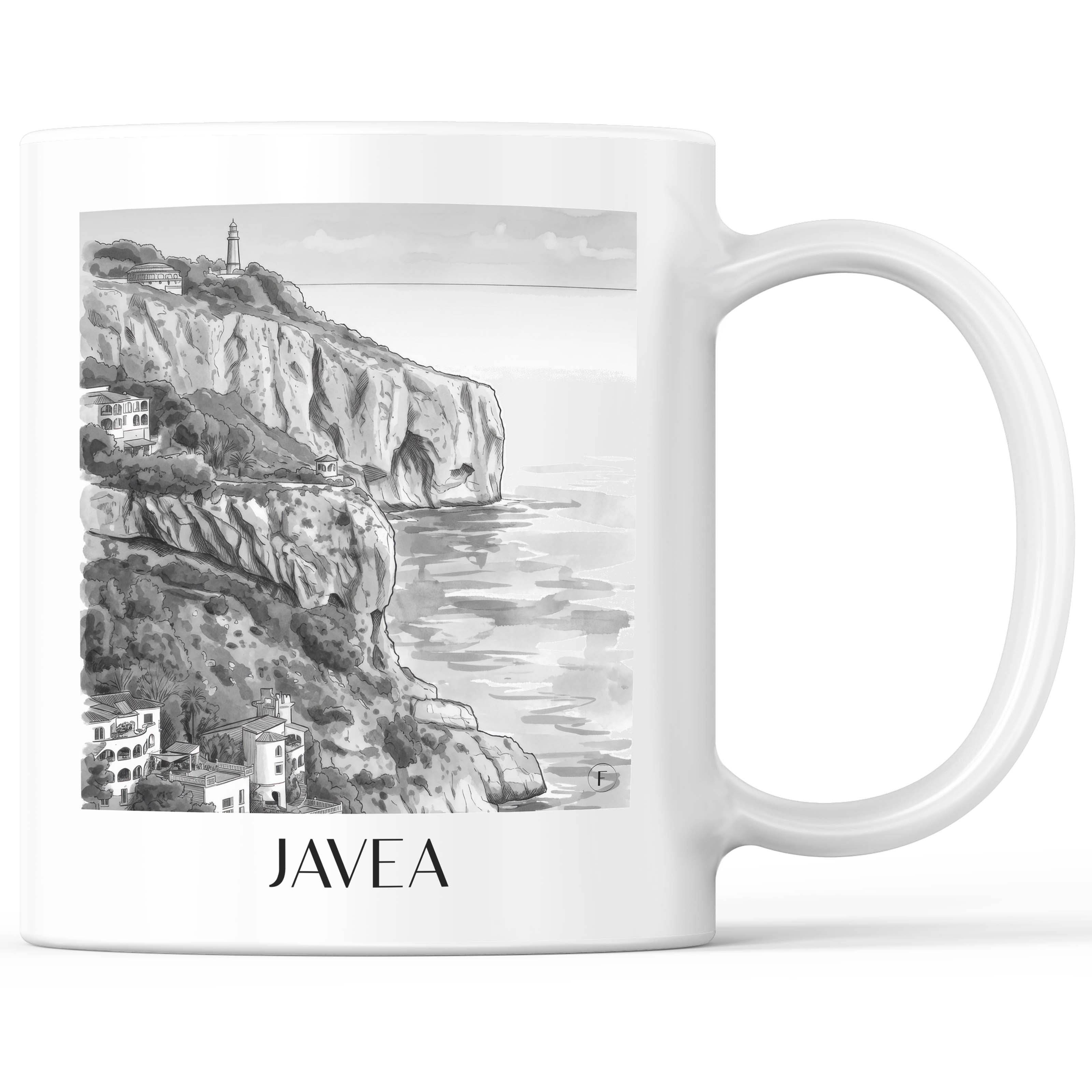 Javea Kaffeebecher - Spanien - Spanien und Spanien Becher - Kaffeetasse im Aquarell Schwarz-Weiß Stil - favplace