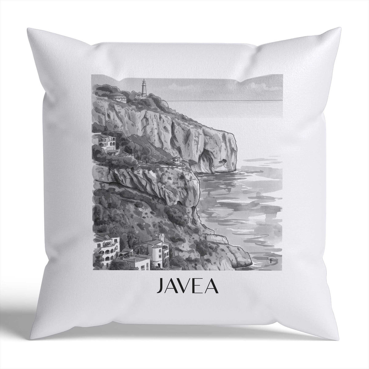Javea Kissenhülle - Zierkissen Bezug - Spanien - Spanien Kissen bzw. Kissenbezug im Aquarell Schwarz-Weiß Stil - favplace