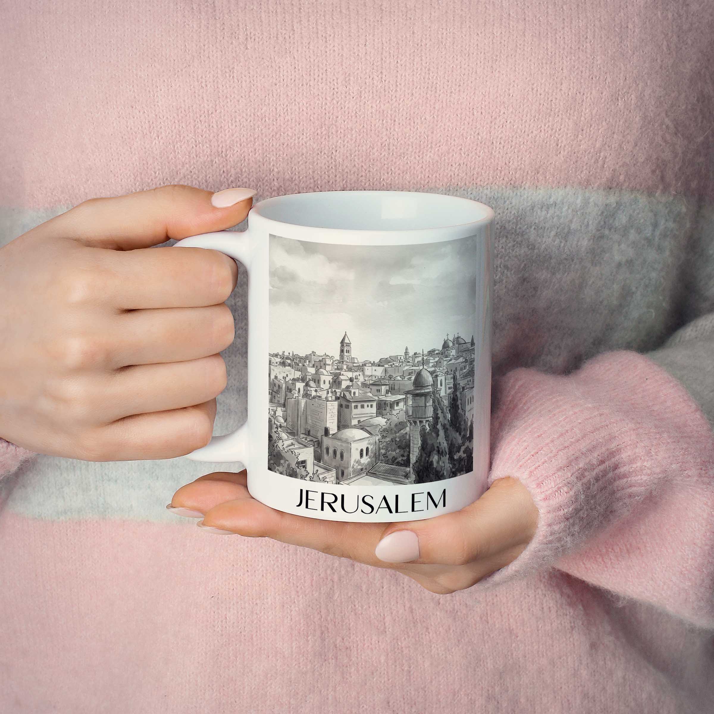 jerusalem-israel-kaffeebecher-aquarell-schwarz-weiss