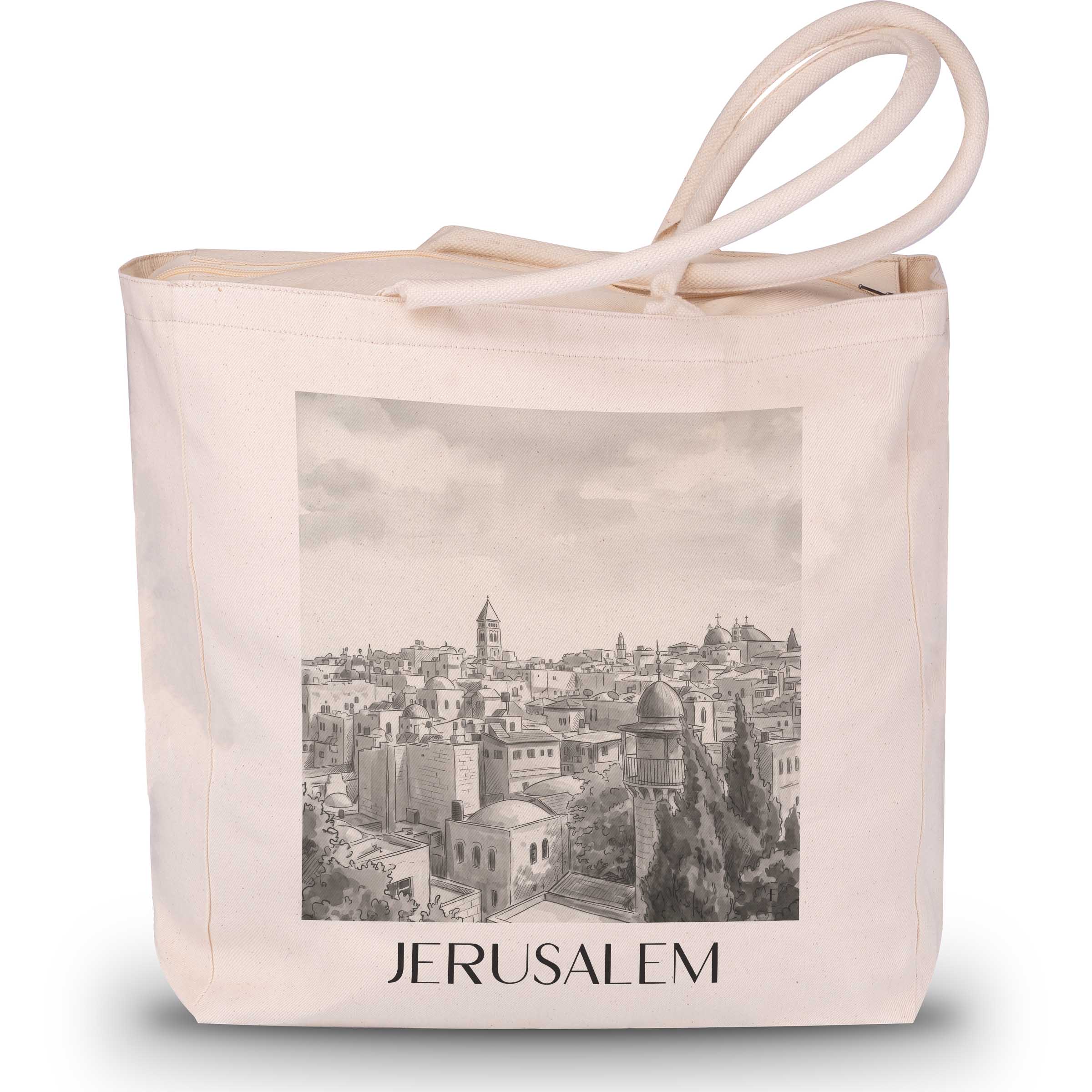 Jerusalem - Israel Tote Bag - Einkaufstasche im Aquarell Schwarz-Weiß Stil - favplace
