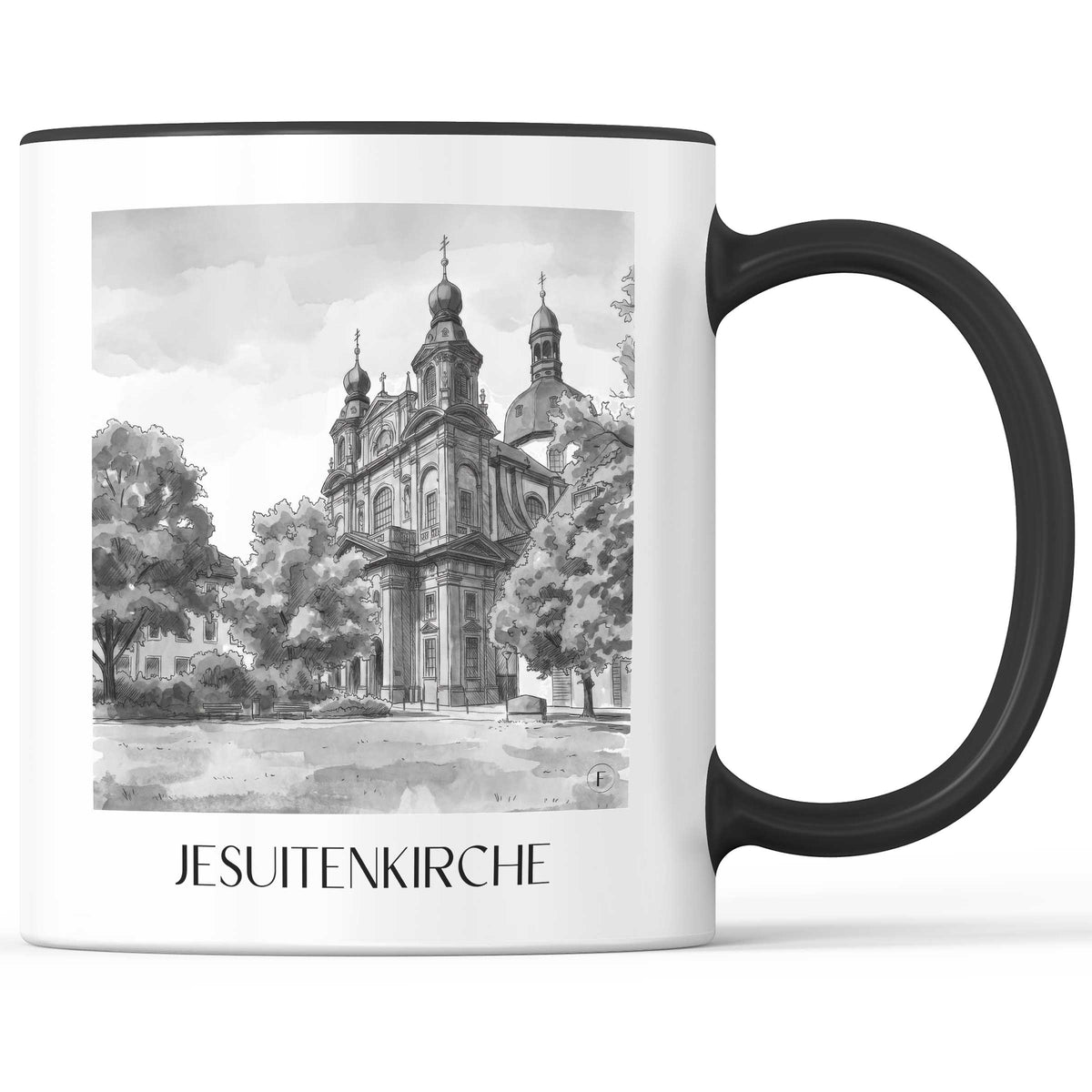 jesuitenkirche-mannheim-deutschland-kaffeebecher-aquarell-schwarz-weiss