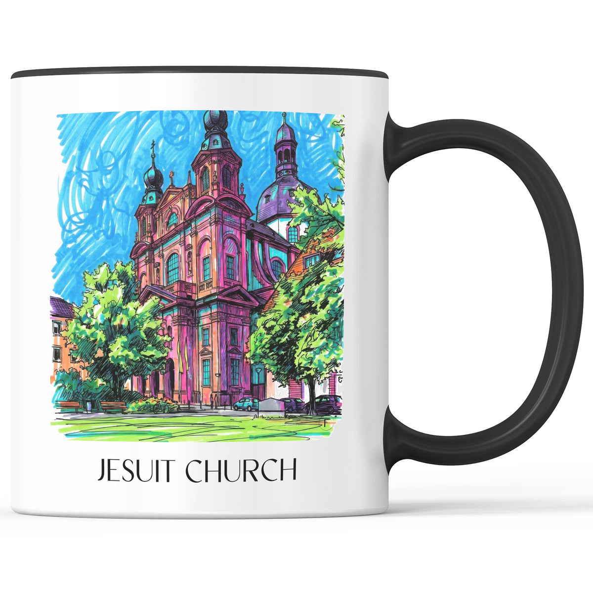 Jesuitenkirche Kaffeebecher - Mannheim - Deutschland Becher - Kaffeetasse im Tag Graffiti Stil - favplace