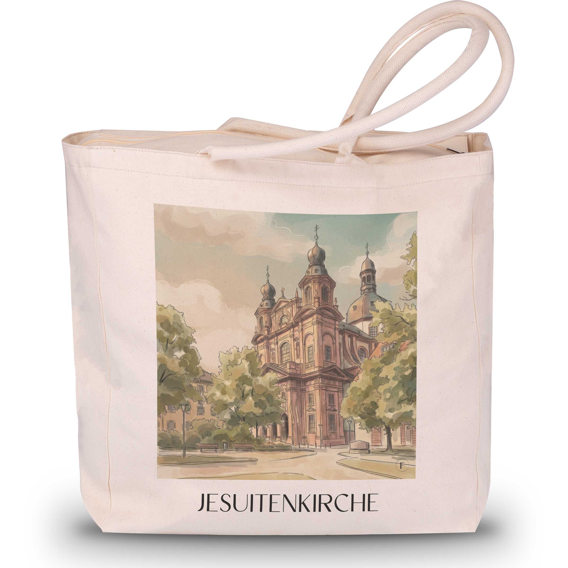 jesuitenkirche-mannheim-deutschland-einkaufstasche-aquarell