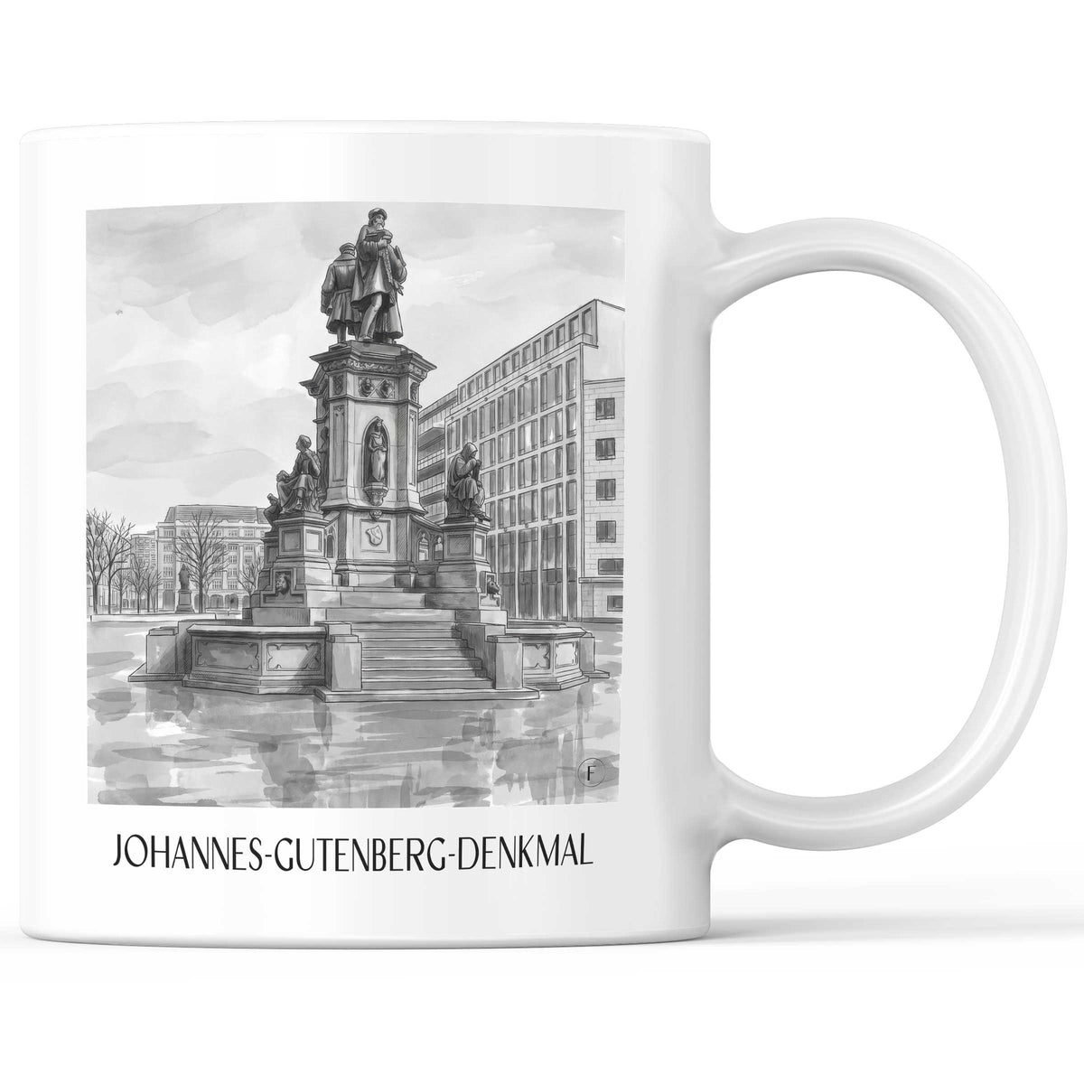 Johannes-Gutenberg-Denkmal Kaffeebecher - Frankfurt - Deutschland Becher - Kaffeetasse im Aquarell Schwarz-Weiß Stil - favplace