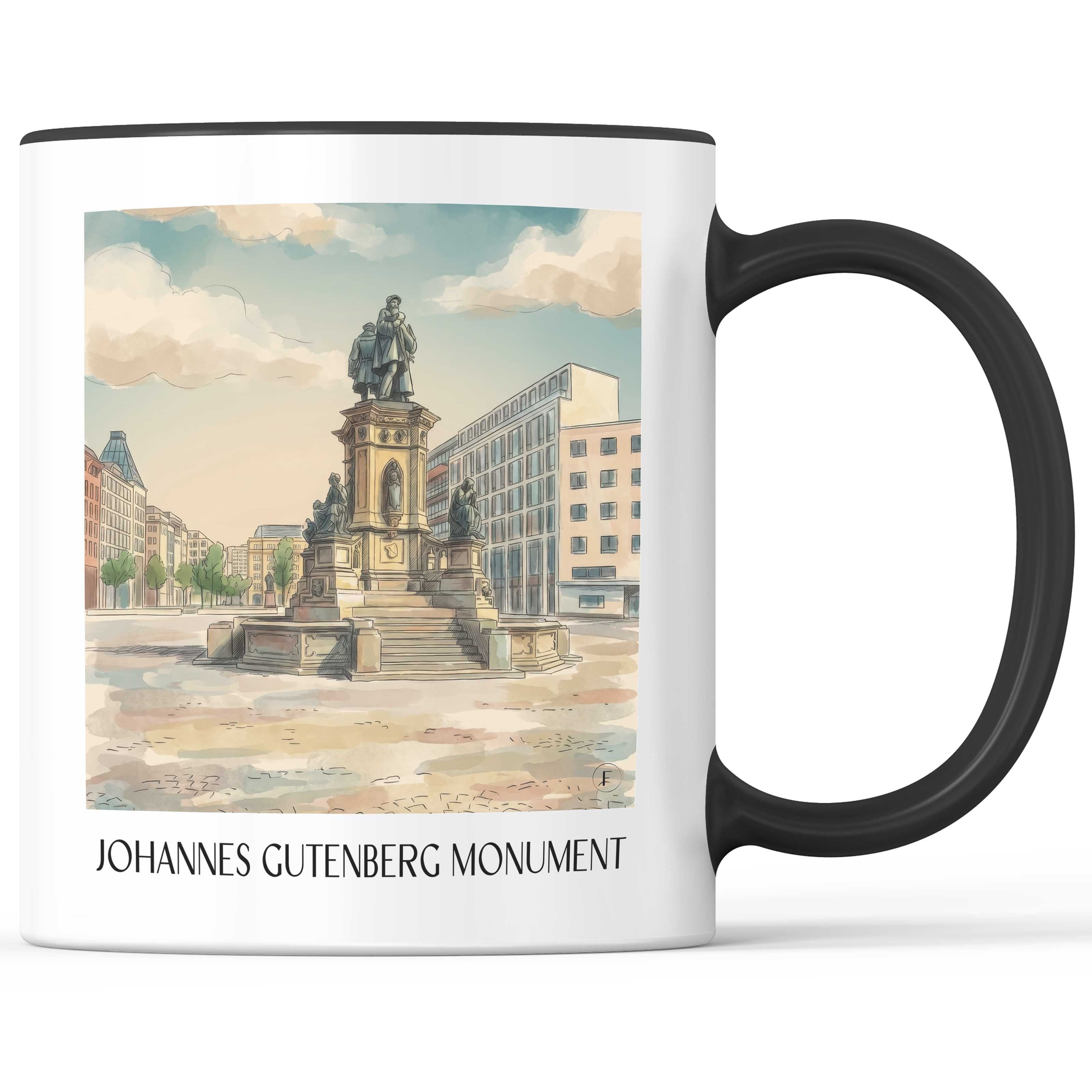 Johannes-Gutenberg-Denkmal Kaffeebecher - Frankfurt - Deutschland Becher - Kaffeetasse im Aquarell Stil - favplace