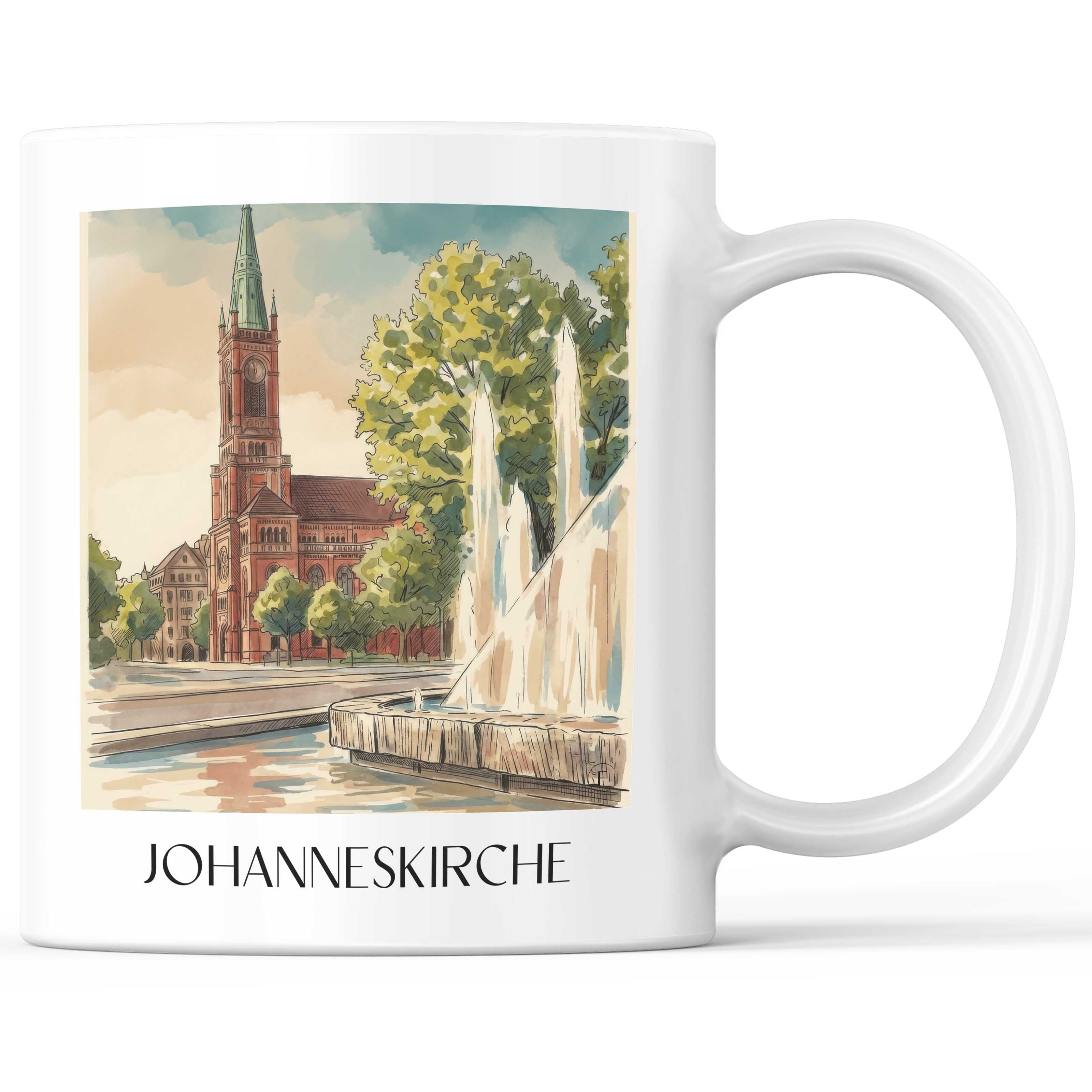 Johanneskirche Kaffeebecher - Düsseldorf - Deutschland Becher - Kaffeetasse im Aquarell Stil - favplace