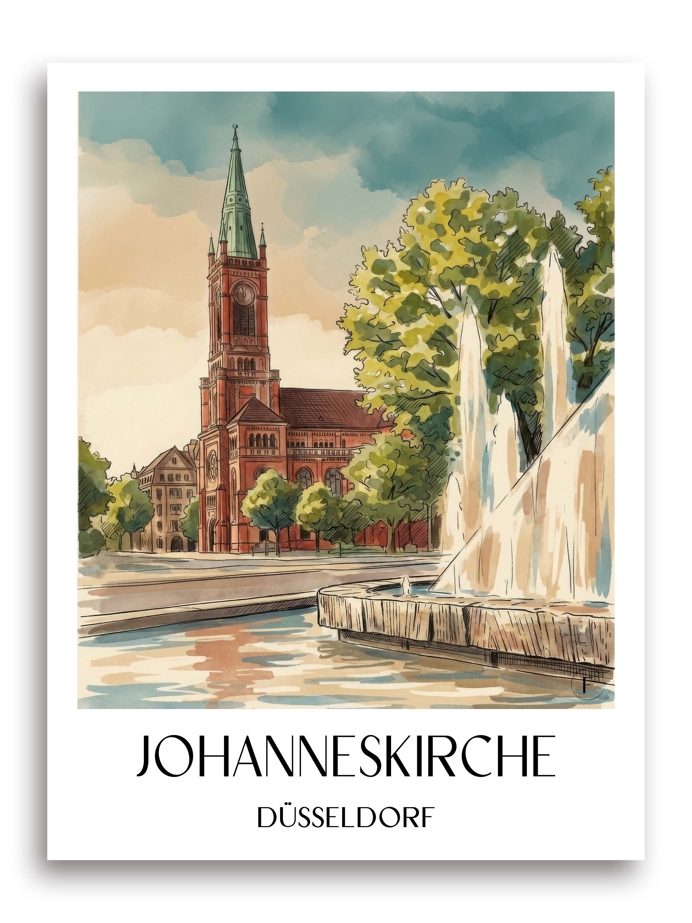 johanneskirche-düsseldorf-deutschland-poster-aquarell