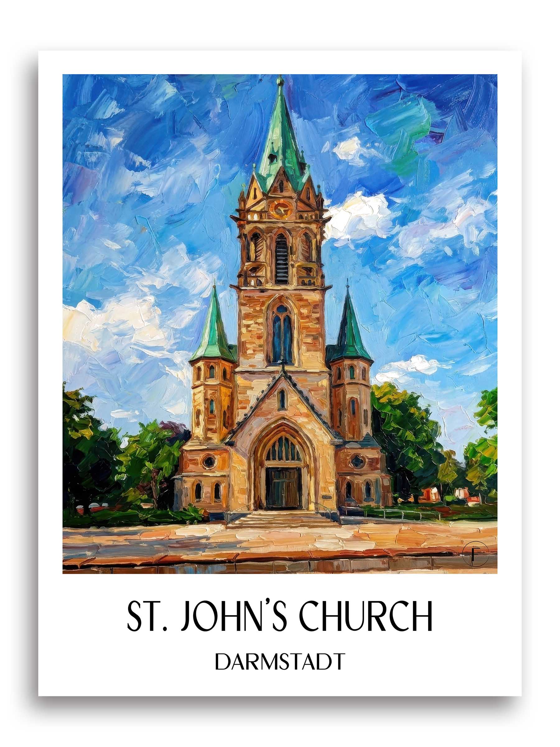 Johanneskirche Poster - Darmstadt - Deutschland Kunstdruck - Ölgemälde von A4 bis A1 - favplace