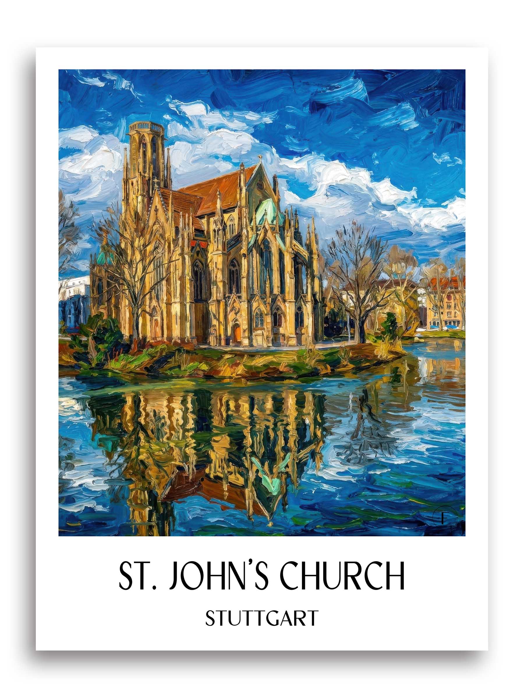 Johanneskirche Poster - Stuttgart - Deutschland Kunstdruck - Ölgemälde von A4 bis A1 - favplace