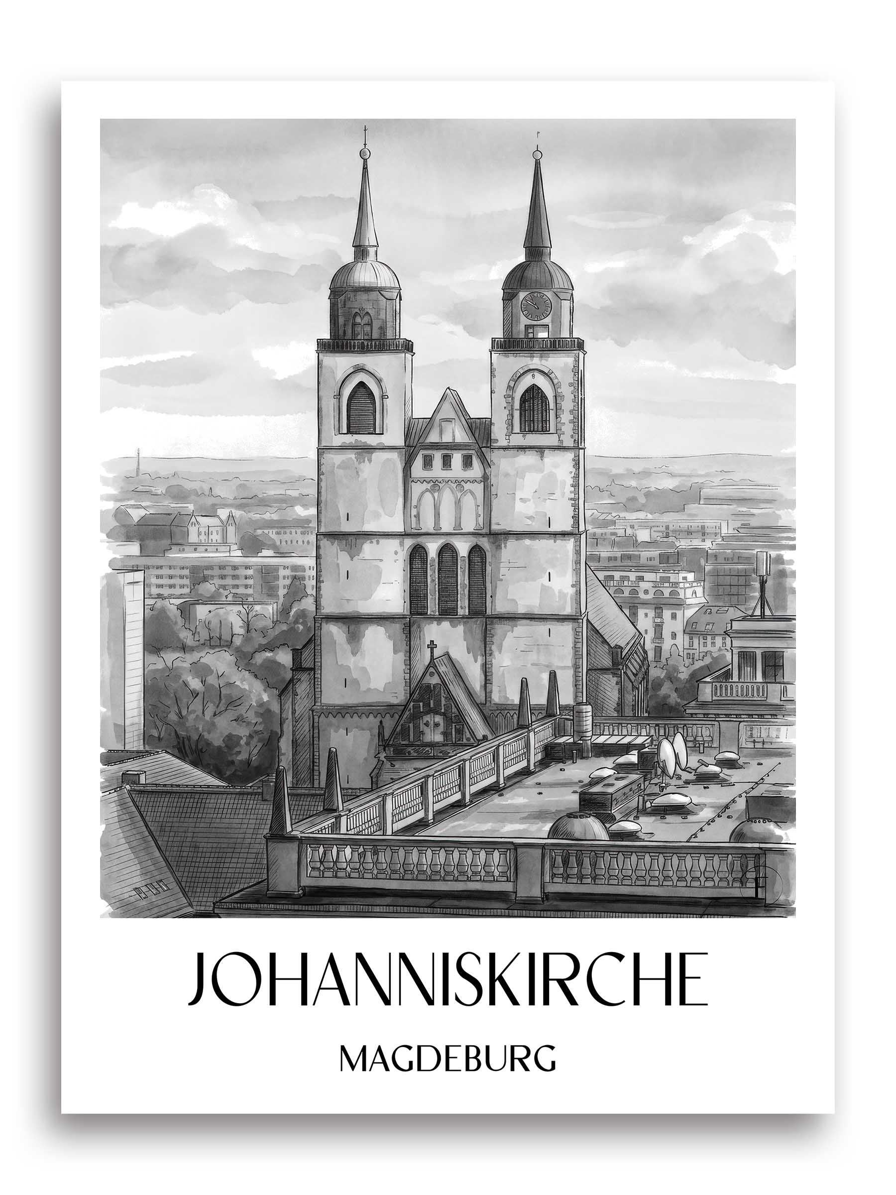 johanniskirche-magdeburg-deutschland-poster-aquarell-schwarz-weiss