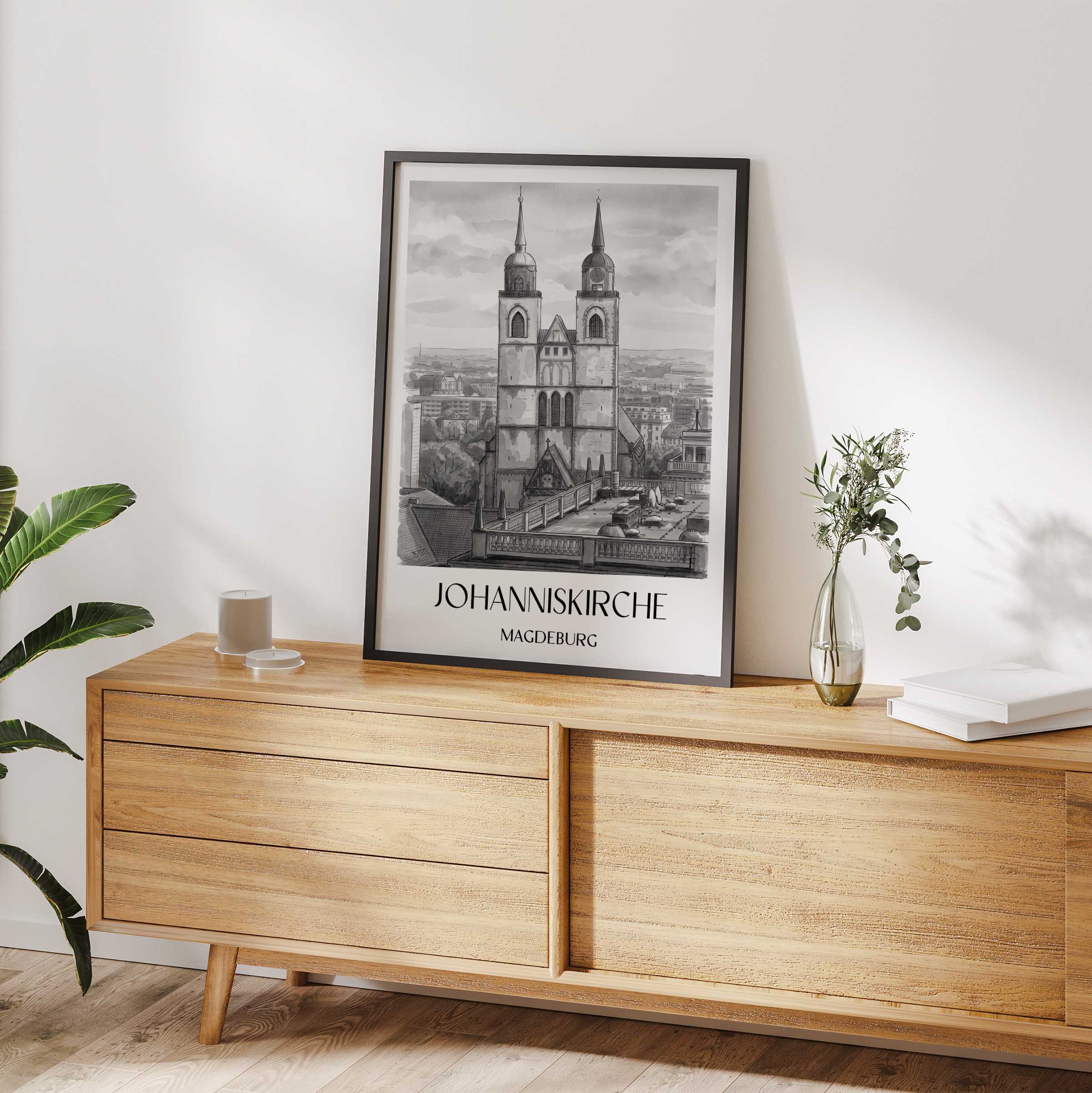 johanniskirche-magdeburg-deutschland-poster-aquarell-schwarz-weiss