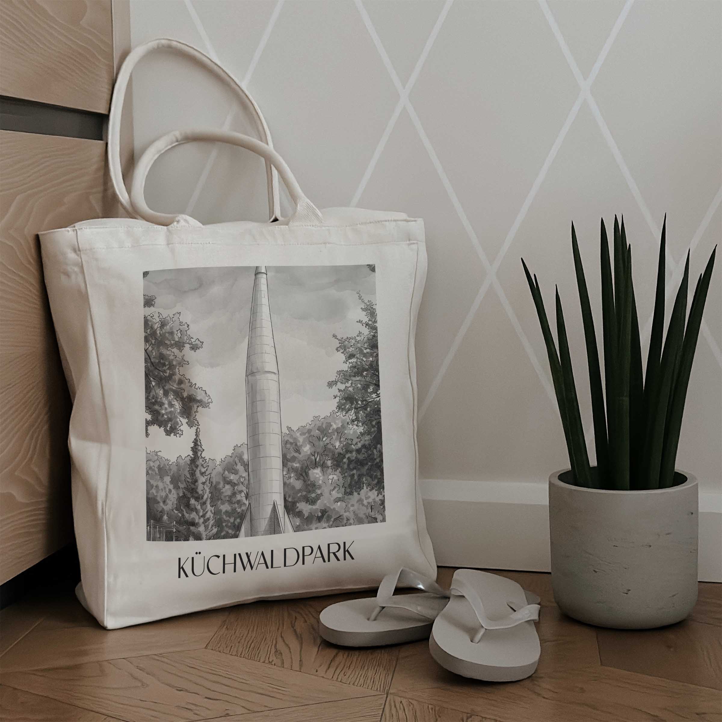 küchwaldpark-chemnitz-deutschland-einkaufstasche-aquarell-schwarz-weiss