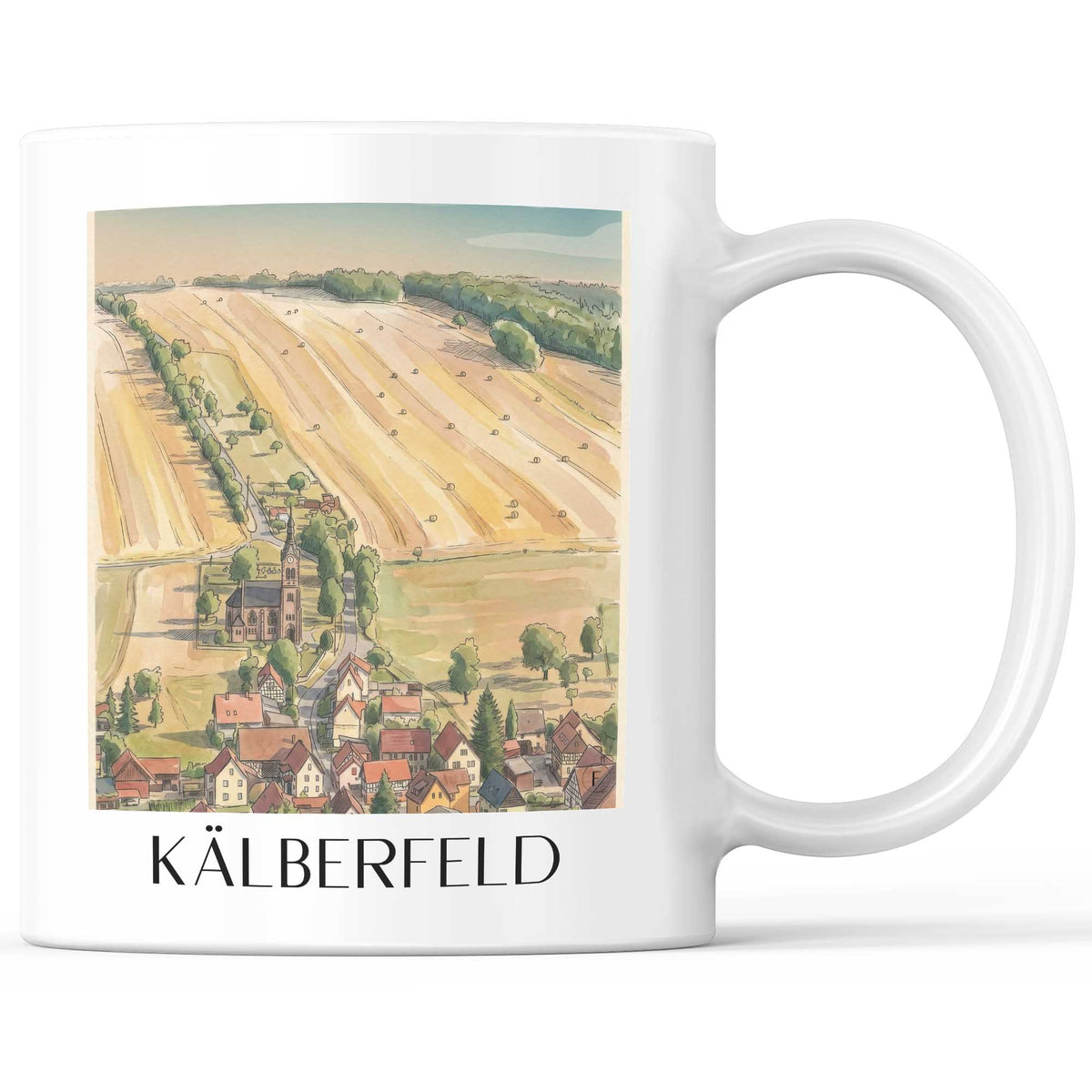 Kälberfeld Kaffeebecher - Thüringer Wald - Deutschland Becher - Kaffeetasse im Aquarell Stil - favplace