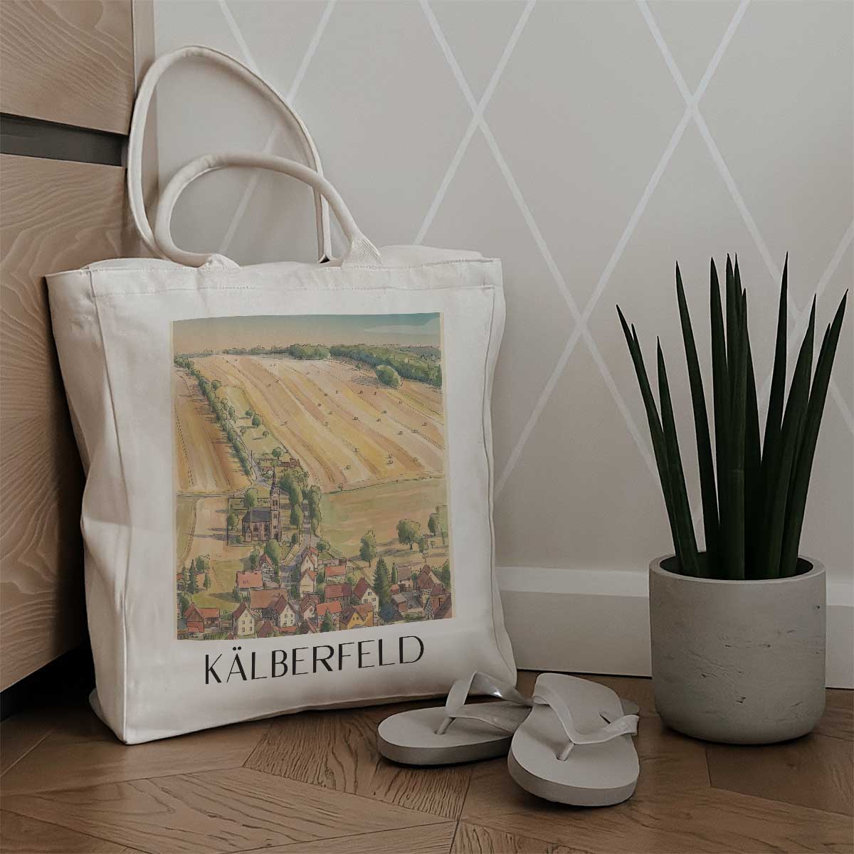 kälberfeld-thüringer-wald-deutschland-einkaufstasche-aquarell
