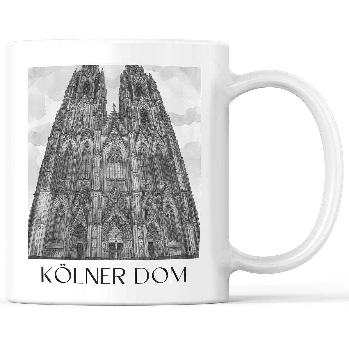 Kölner Dom Kaffeebecher - Köln - Deutschland Becher - Kaffeetasse im Aquarell Schwarz-Weiß Stil - favplace
