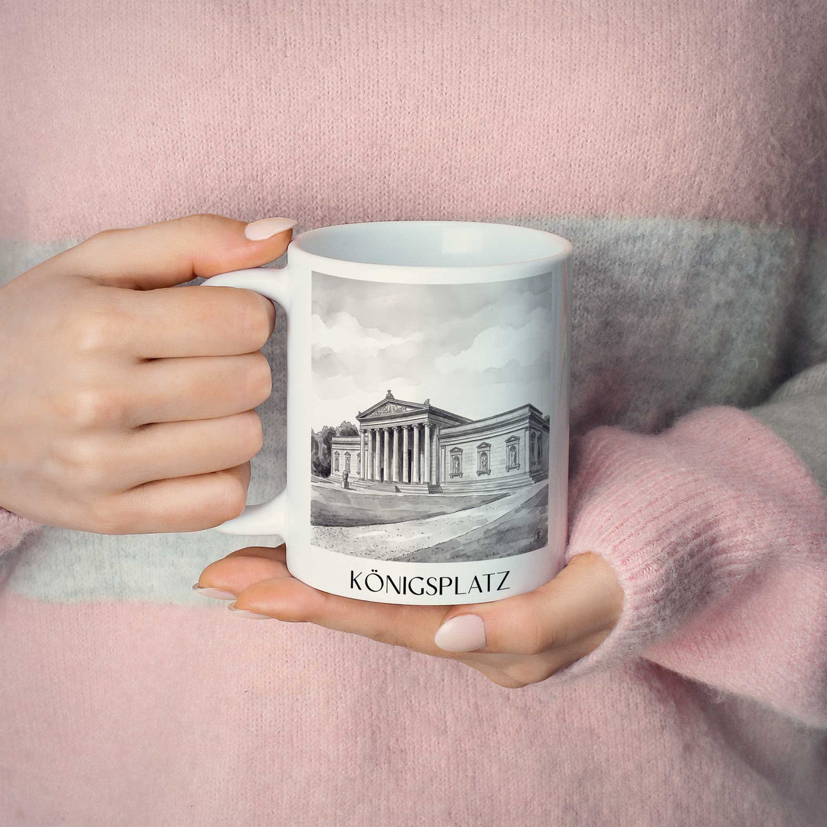 königsplatz-münchen-deutschland-kaffeebecher-aquarell-schwarz-weiss