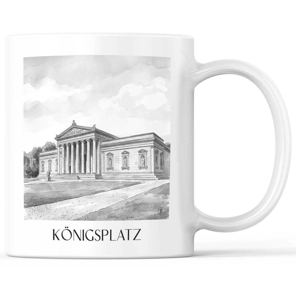 Königsplatz Kaffeebecher - München - Deutschland Becher - Kaffeetasse im Aquarell Schwarz-Weiß Stil - favplace