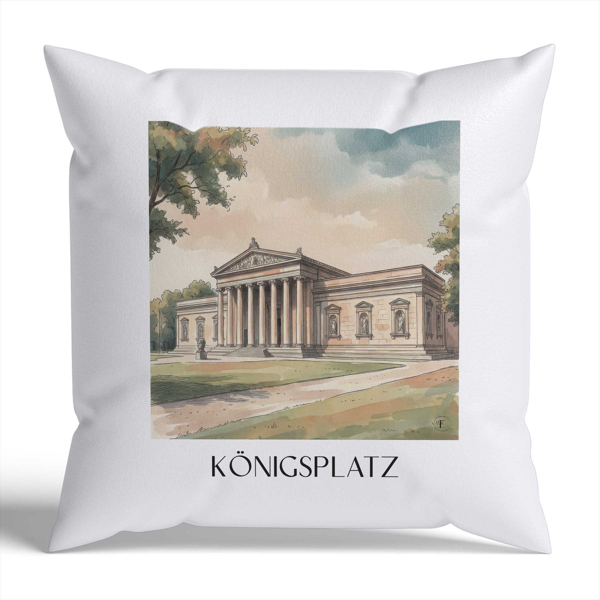Königsplatz Kissenhülle - Zierkissen Bezug - München - Deutschland Kissen bzw. Kissenbezug im Aquarell Stil - favplace