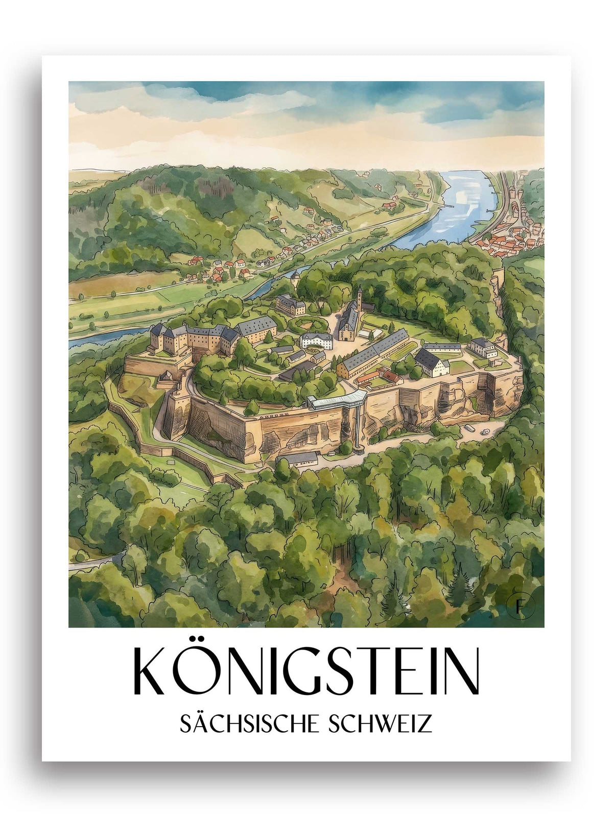 königstein-sächsische-schweiz-deutschland-poster-aquarell