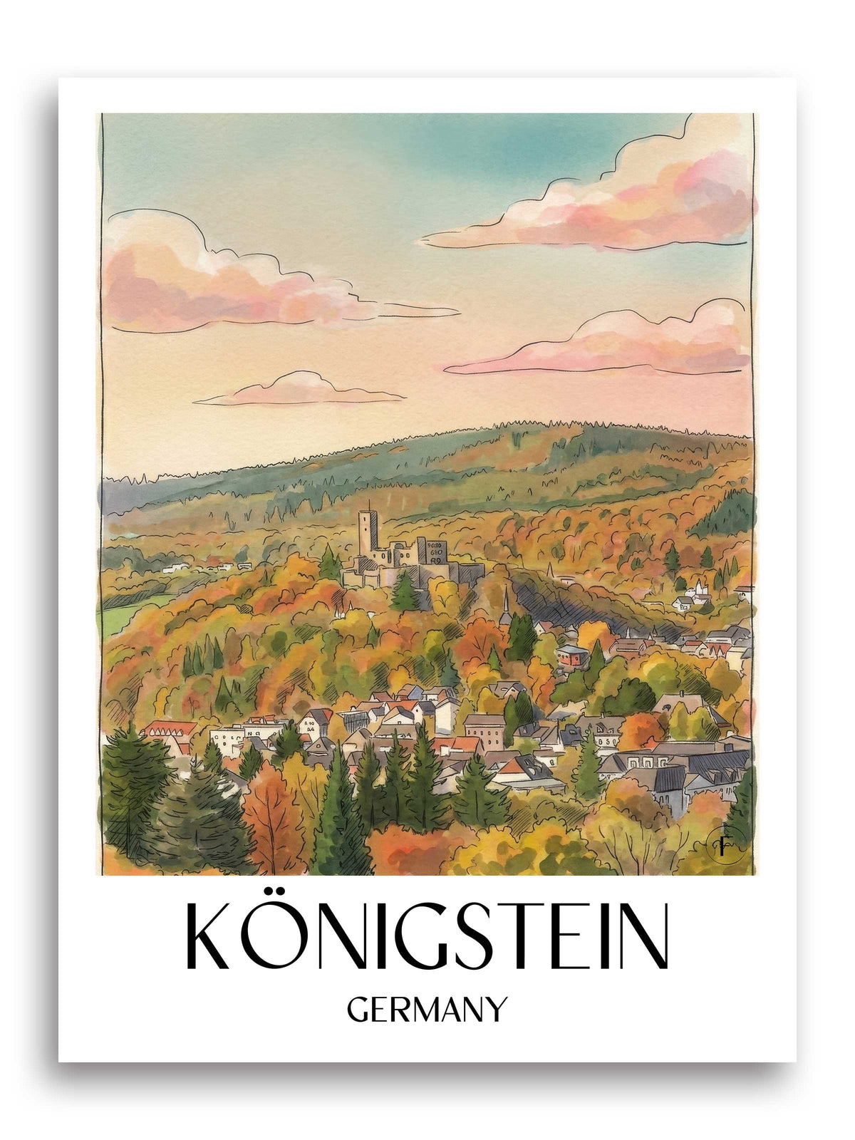Königstein Poster - Taunus - Deutschland Kunstdruck - Aquarell von A4 bis A1 - favplace