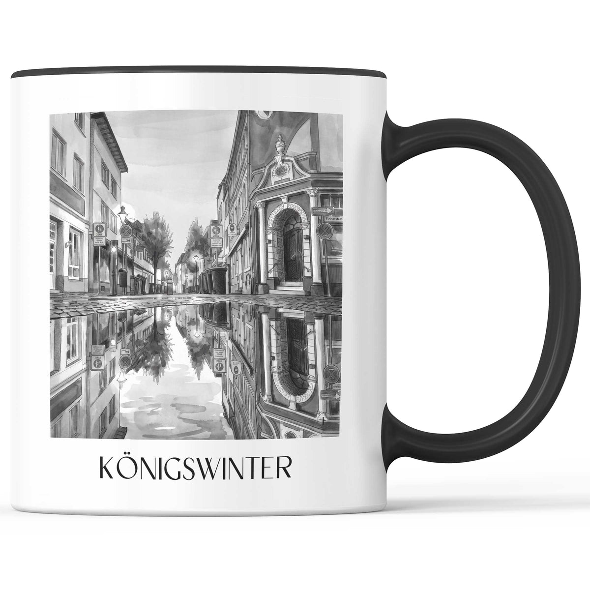 Königswinter Kaffeebecher - Rheinland - Deutschland Becher - Kaffeetasse im Aquarell Schwarz-Weiß Stil - favplace