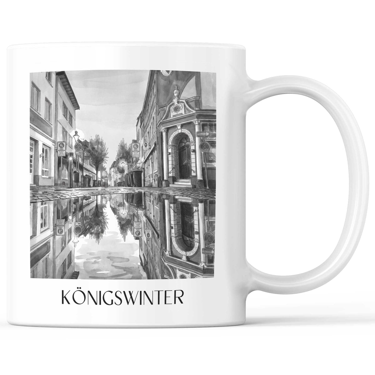 Königswinter Kaffeebecher - Rheinland - Deutschland Becher - Kaffeetasse im Aquarell Schwarz-Weiß Stil - favplace