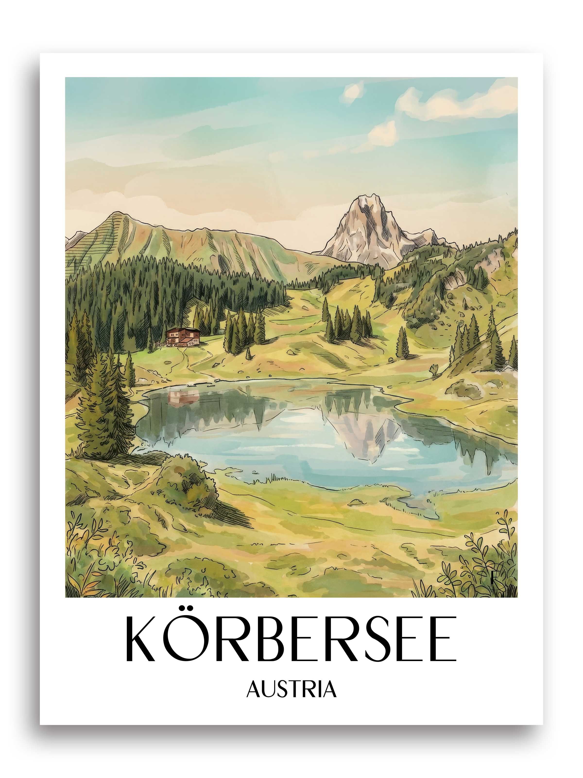 Körbersee Poster - Vorarlberg - Österreich Kunstdruck - Aquarell von A4 bis A1 - favplace
