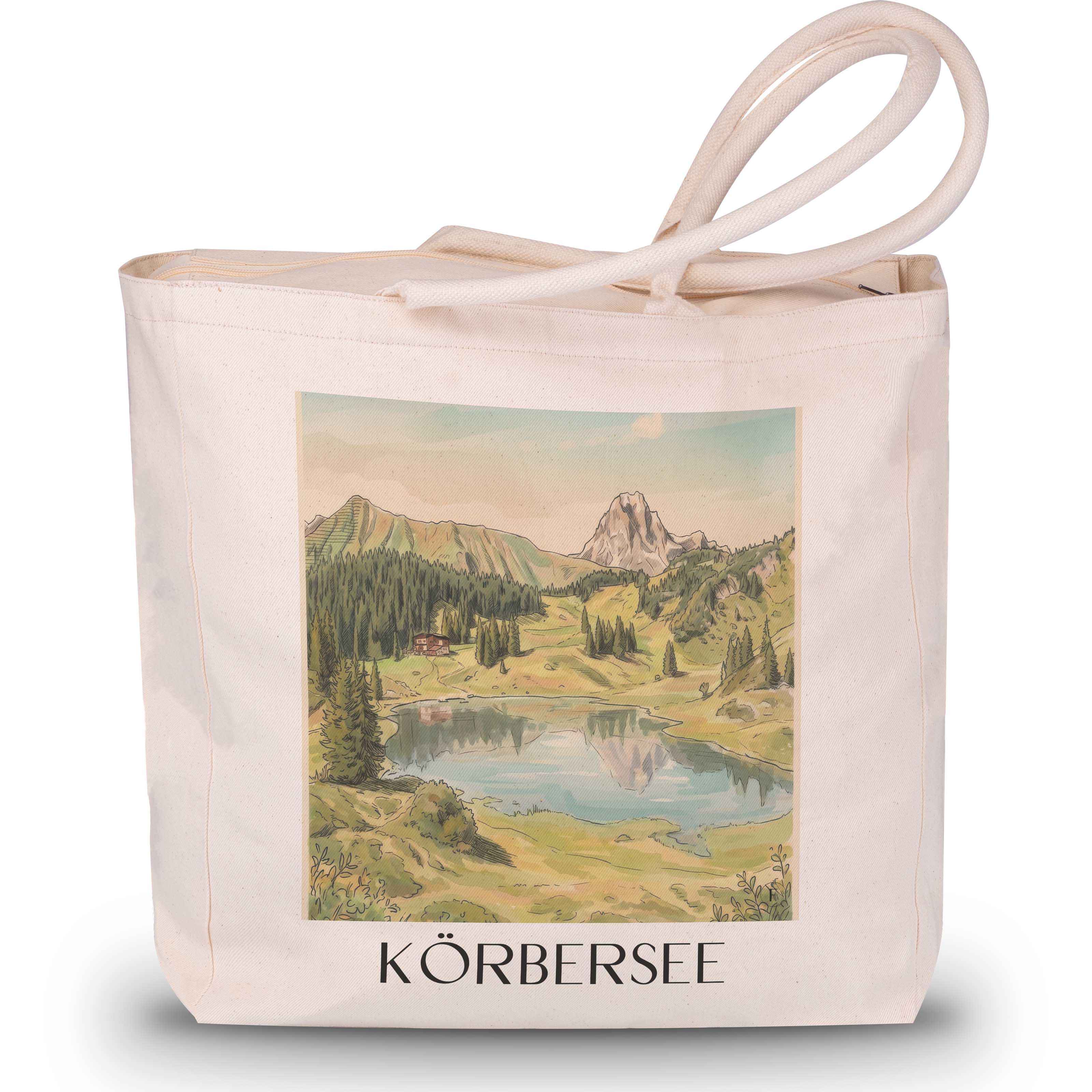 Körbersee Shopping Tasche - Vorarlberg - Österreich Tote Bag - Einkaufstasche im Aquarell Stil - favplace