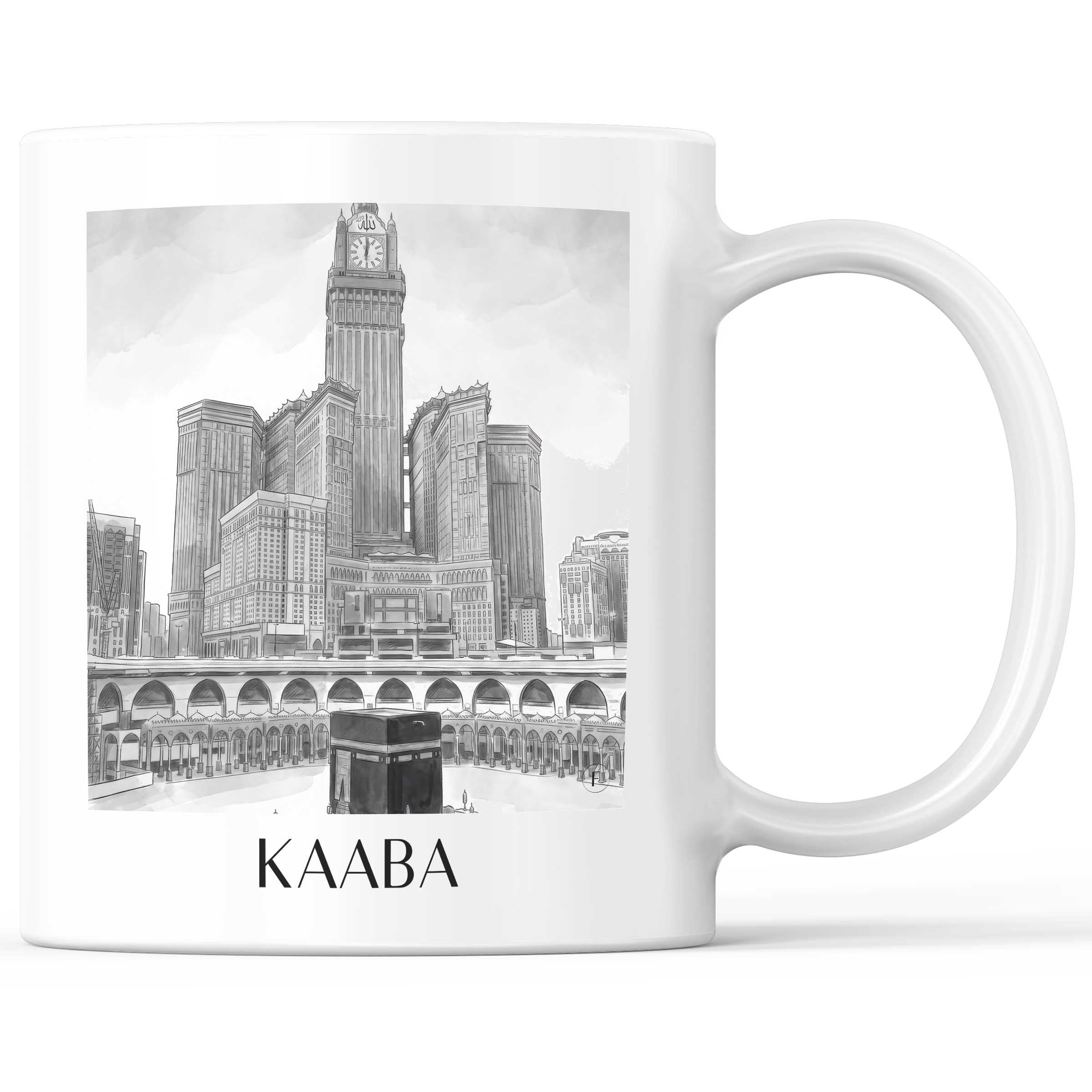 Kaaba, Mekka - Saudi-Arabien Becher - Kaffeetasse im Aquarell Schwarz-Weiß Stil - favplace