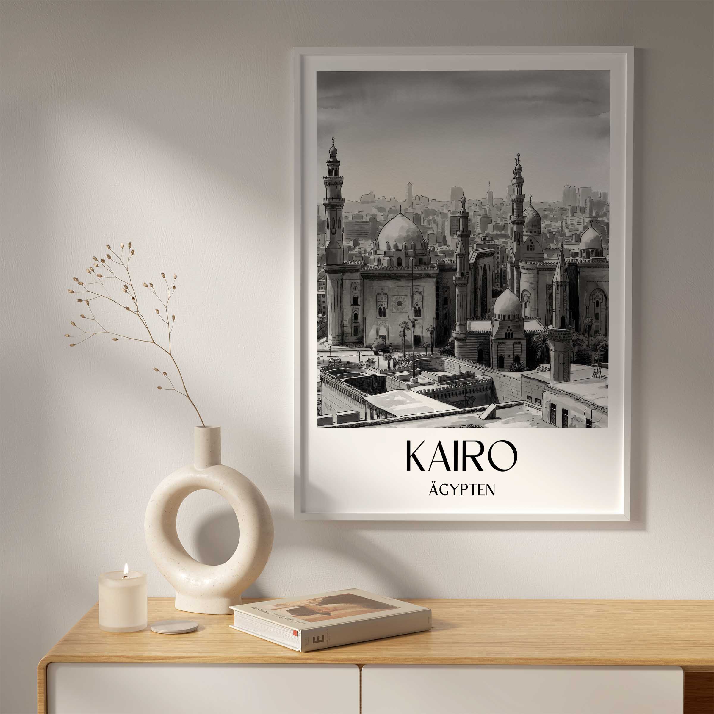 kairo-ägypten-poster-aquarell-schwarz-weiss