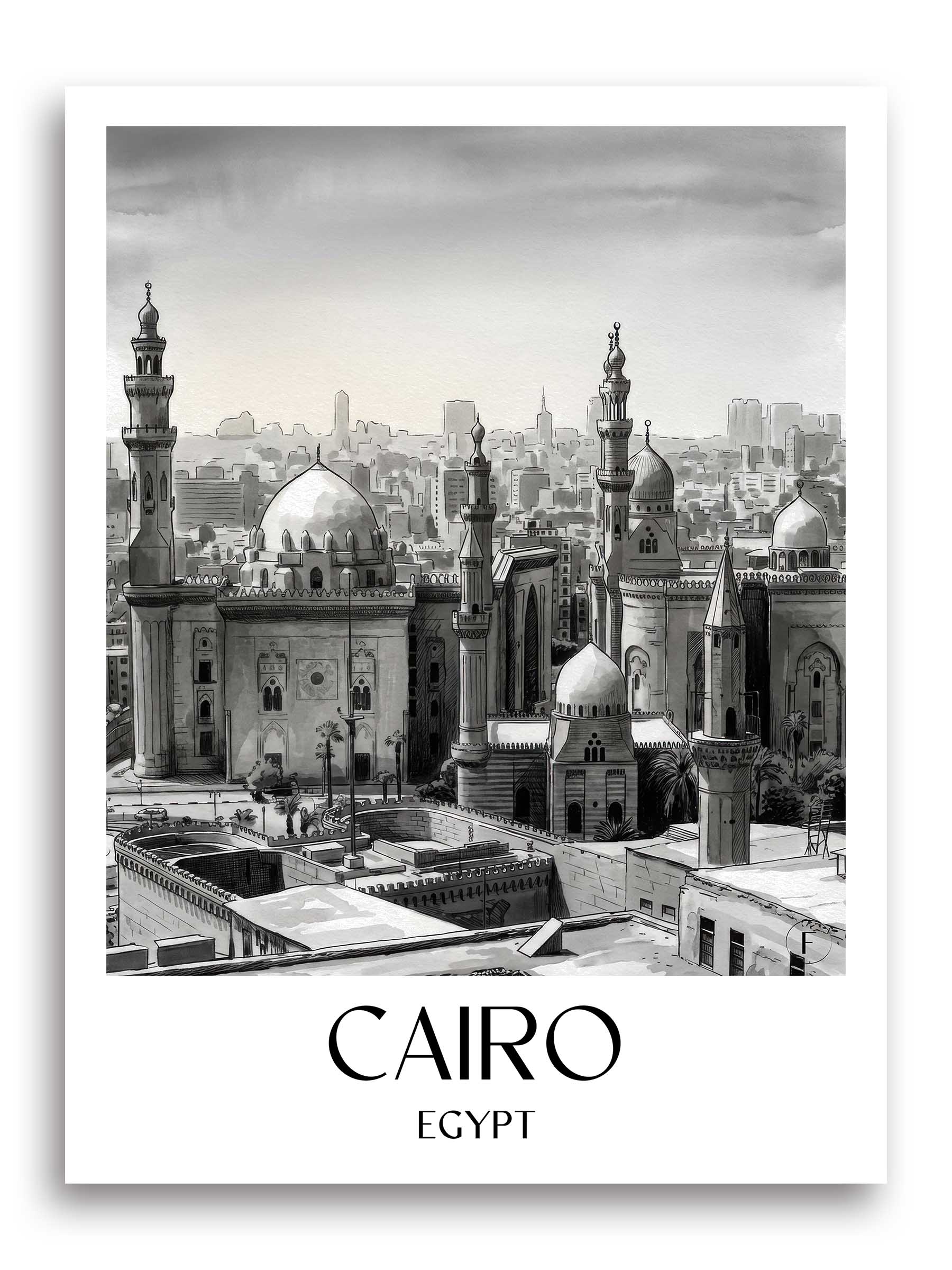 Kairo Poster - - Ägypten Kunstdruck - Aquarell Schwarz-Weiß von A4 bis A1 - favplace