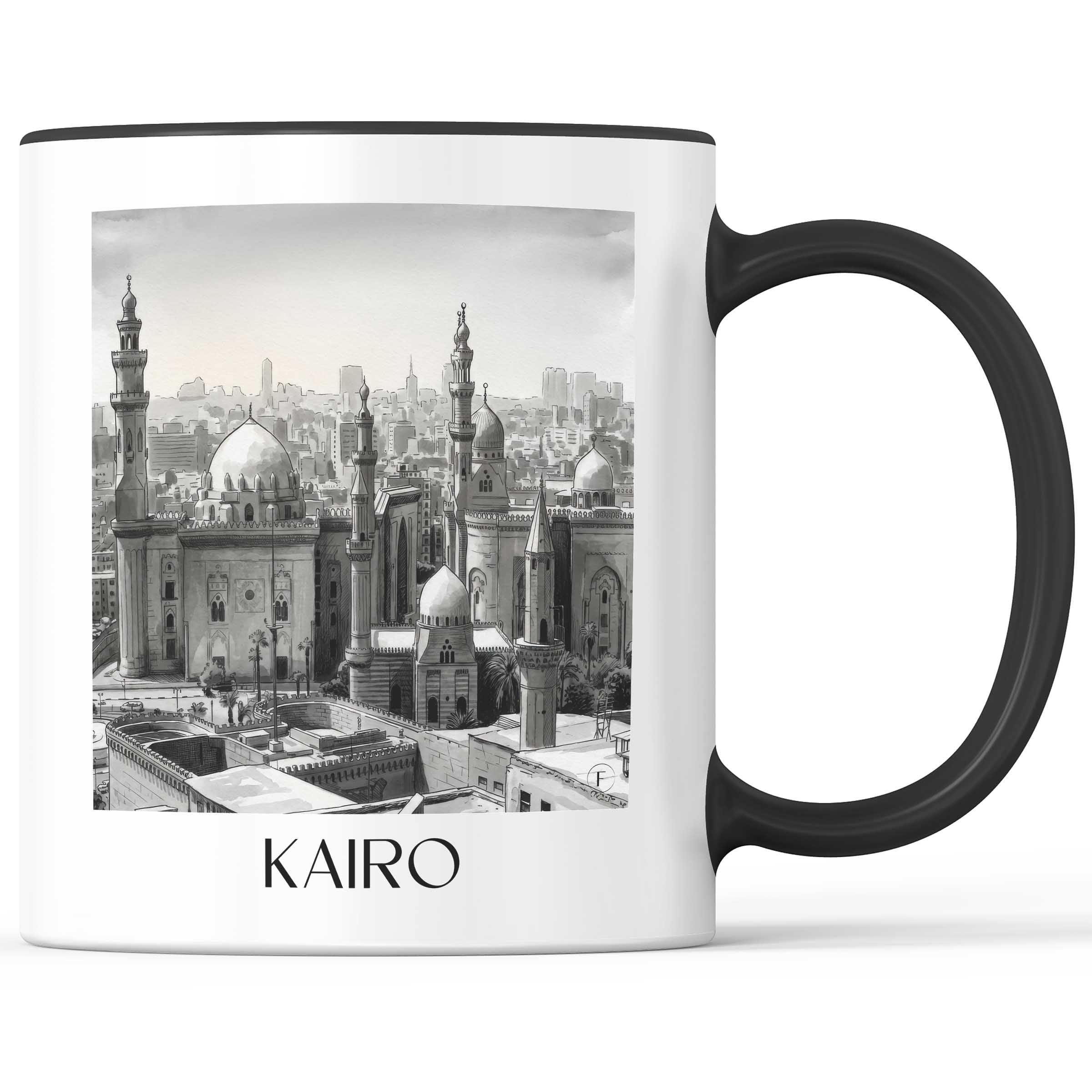kairo-ägypten-kaffeebecher-aquarell-schwarz-weiss