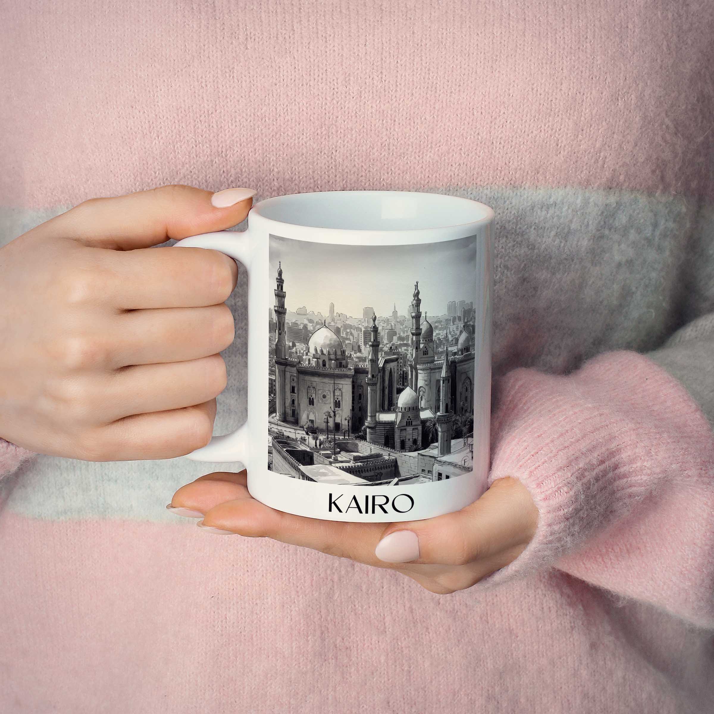 kairo-ägypten-kaffeebecher-aquarell-schwarz-weiss