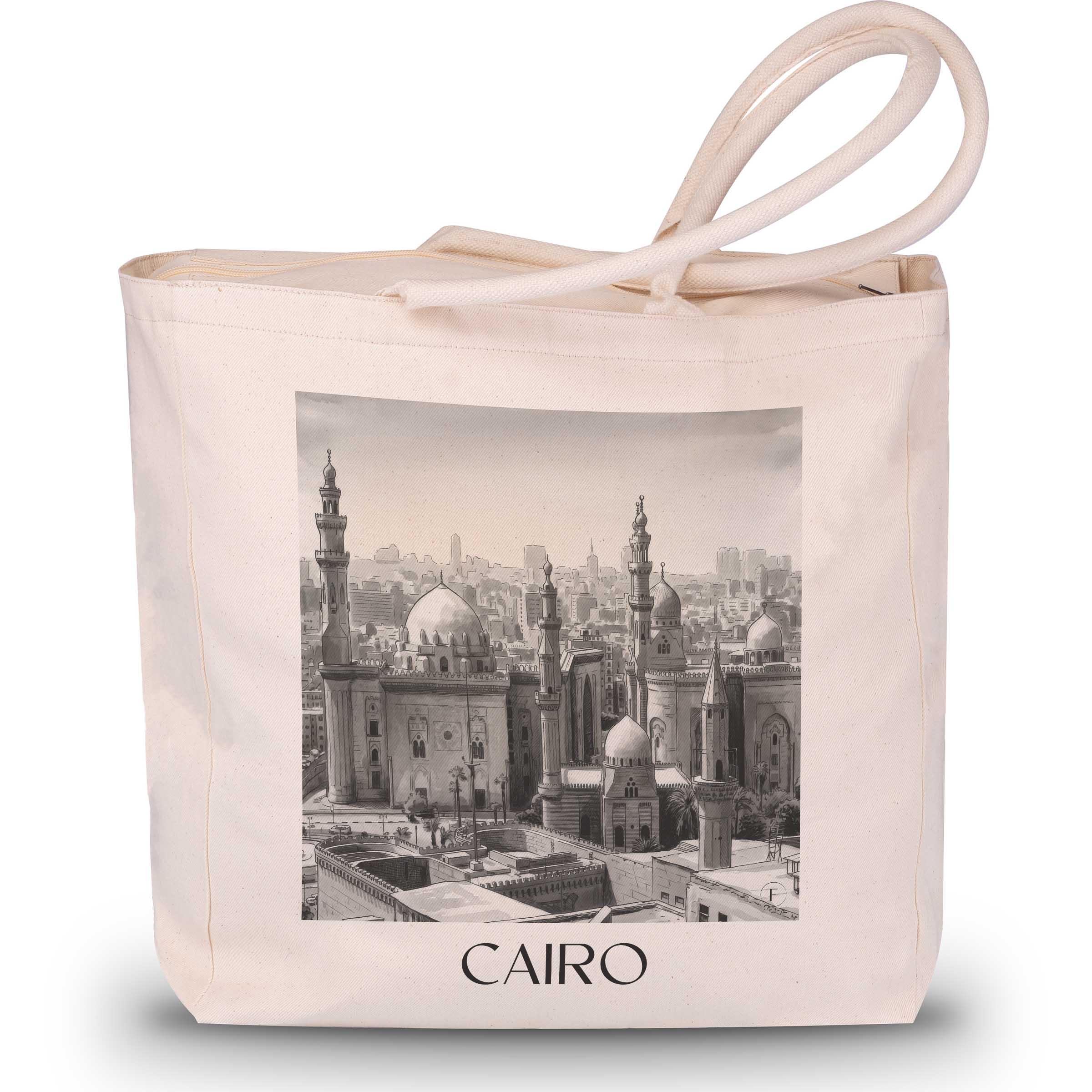 Kairo - Ägypten Tote Bag - Einkaufstasche im Aquarell Schwarz-Weiß Stil - favplace