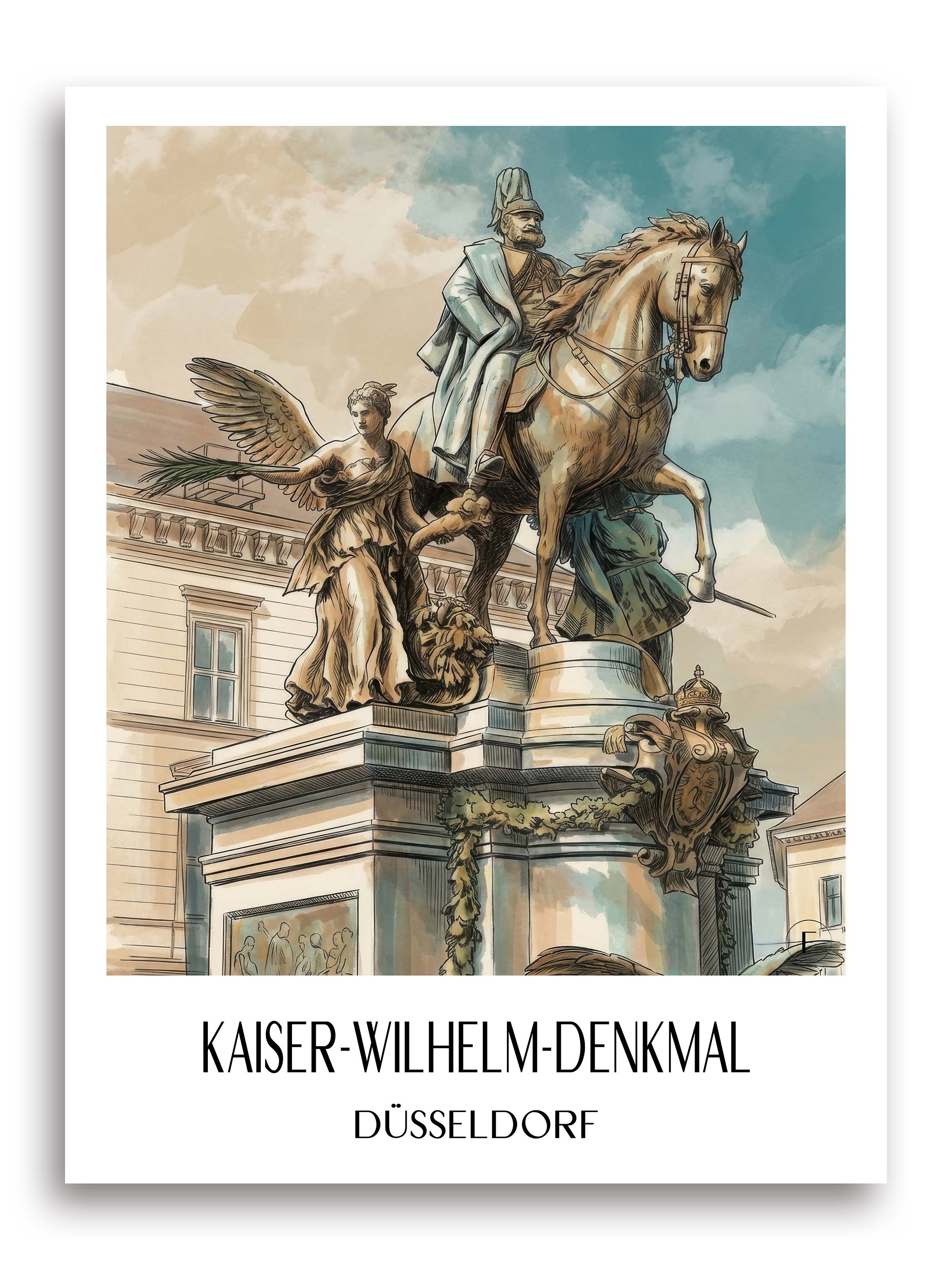 kaiser-wilhelm-denkmal-düsseldorf-deutschland-poster-aquarell